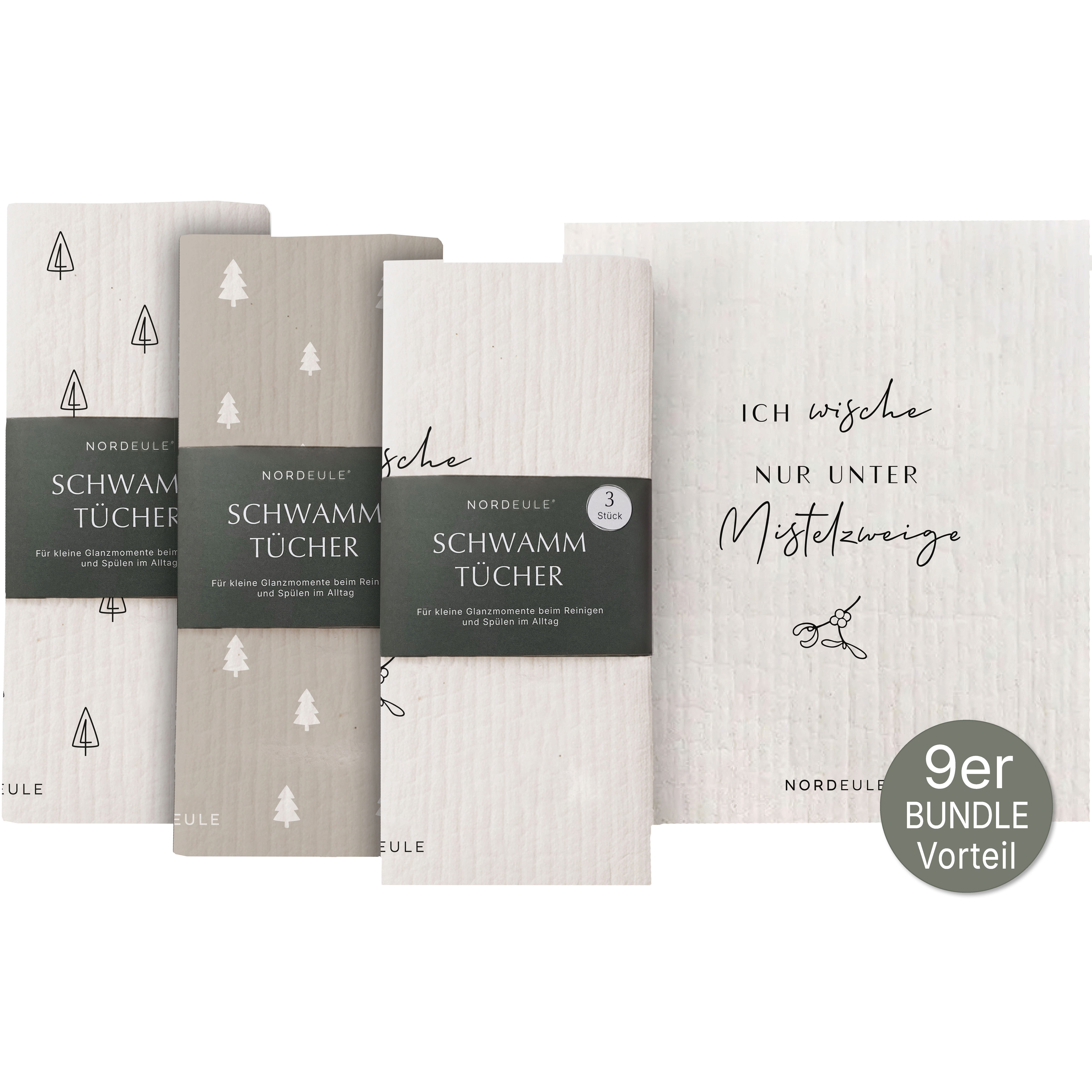 NORDEULE Mix Set Motive Weihnachten Ostern & das ganze Jahr Reinigungstuch (70 % Holz-Zellulose, 30 % Baumwolle, Spar-Set, 9-tlg., für besondere Glanzmomente im Alltag oder als Geschenk)