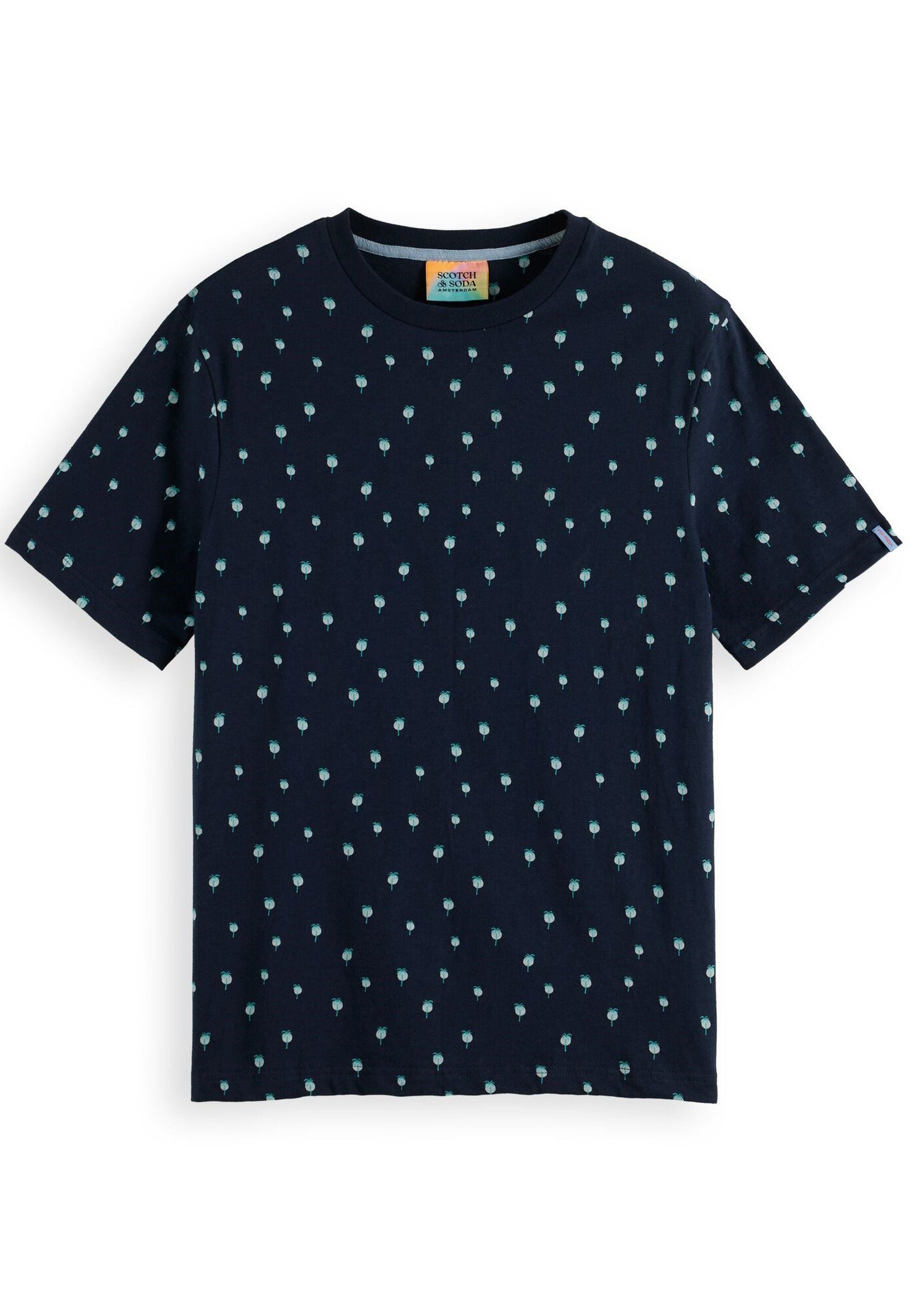 Scotch & Soda T-Shirt Shirt Kurzarmshirt mit R-Neck und All-Over-Muster (1-tlg) blau