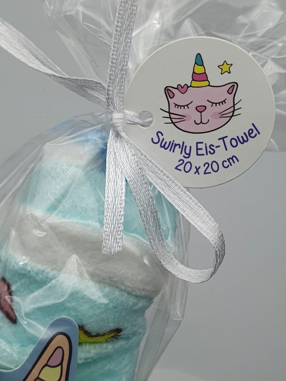 Trendhaus Handtuch Kinder, Katze, CATICORN Swirly, Eis-Towel 20 x 20 cm Motiv, Geschenke, (1-St), Geburtstag, Schulanfänger, Schulanfang, Einschulung Geschenk