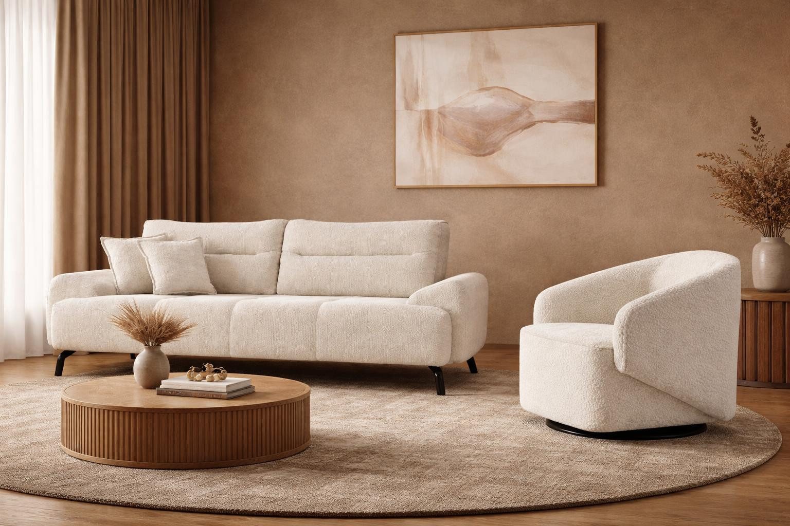 JVmoebel Polstergarnitur 3-Sitzer Sofa Sessel Wohnzimmer Stil modern Farbe weiß neu bequem, (2-tlg), Made in Europa