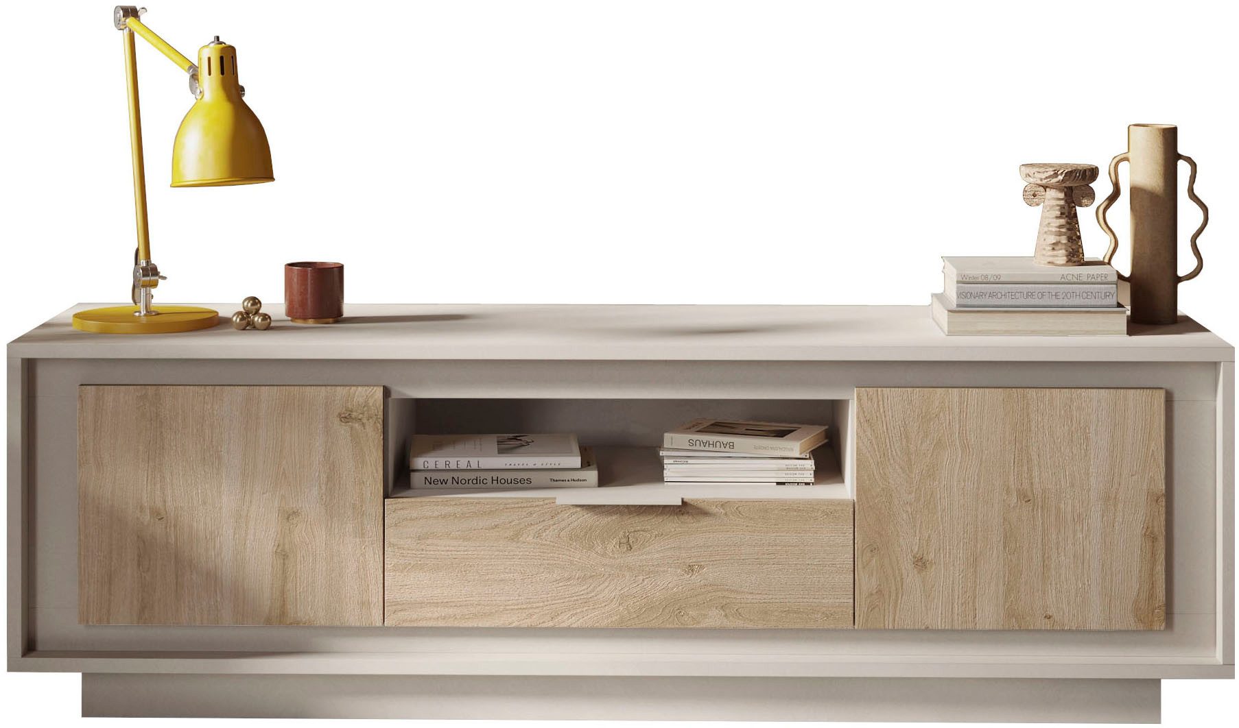 Home affaire Lowboard Sky, B/T 180/50 cm, TV-Schrank/Medienboard, 2 Türen, 1 Schubkasten, Softclosing, Korpus & Front 22 mm stark, Rahmen-Optik, Metallgriff