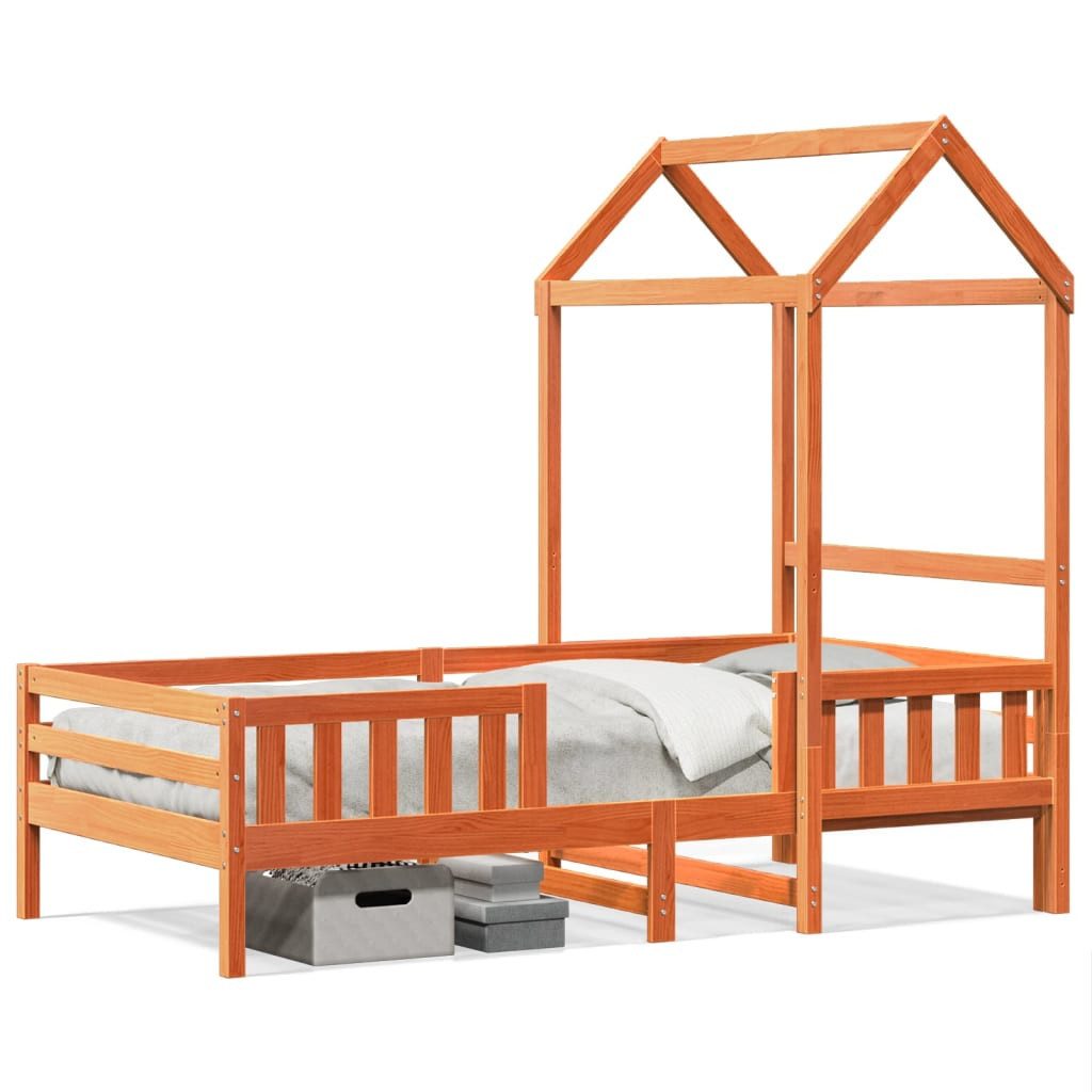 vidaXL Bett, Massivholzbett mit Dach Wachsbraun 80x200 cm Kiefer günstig online kaufen