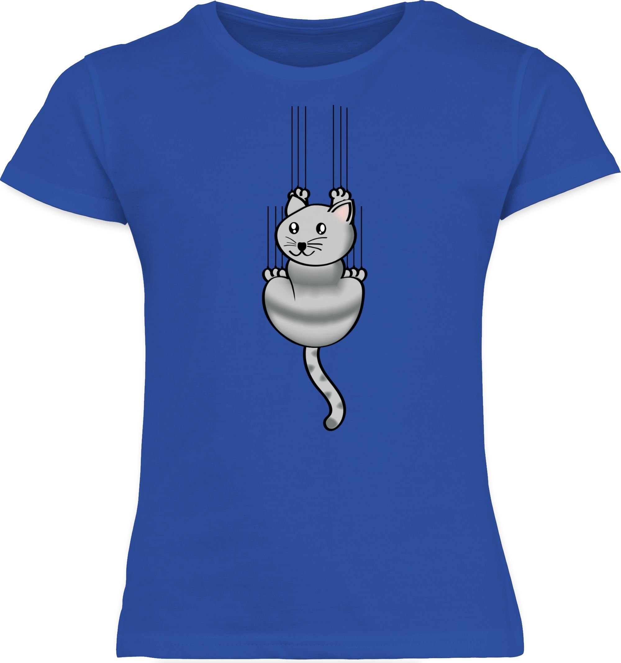 Shirtracer Tiermotiv Animal T-Shirt 2 Katze Print Royalblau Kratze
