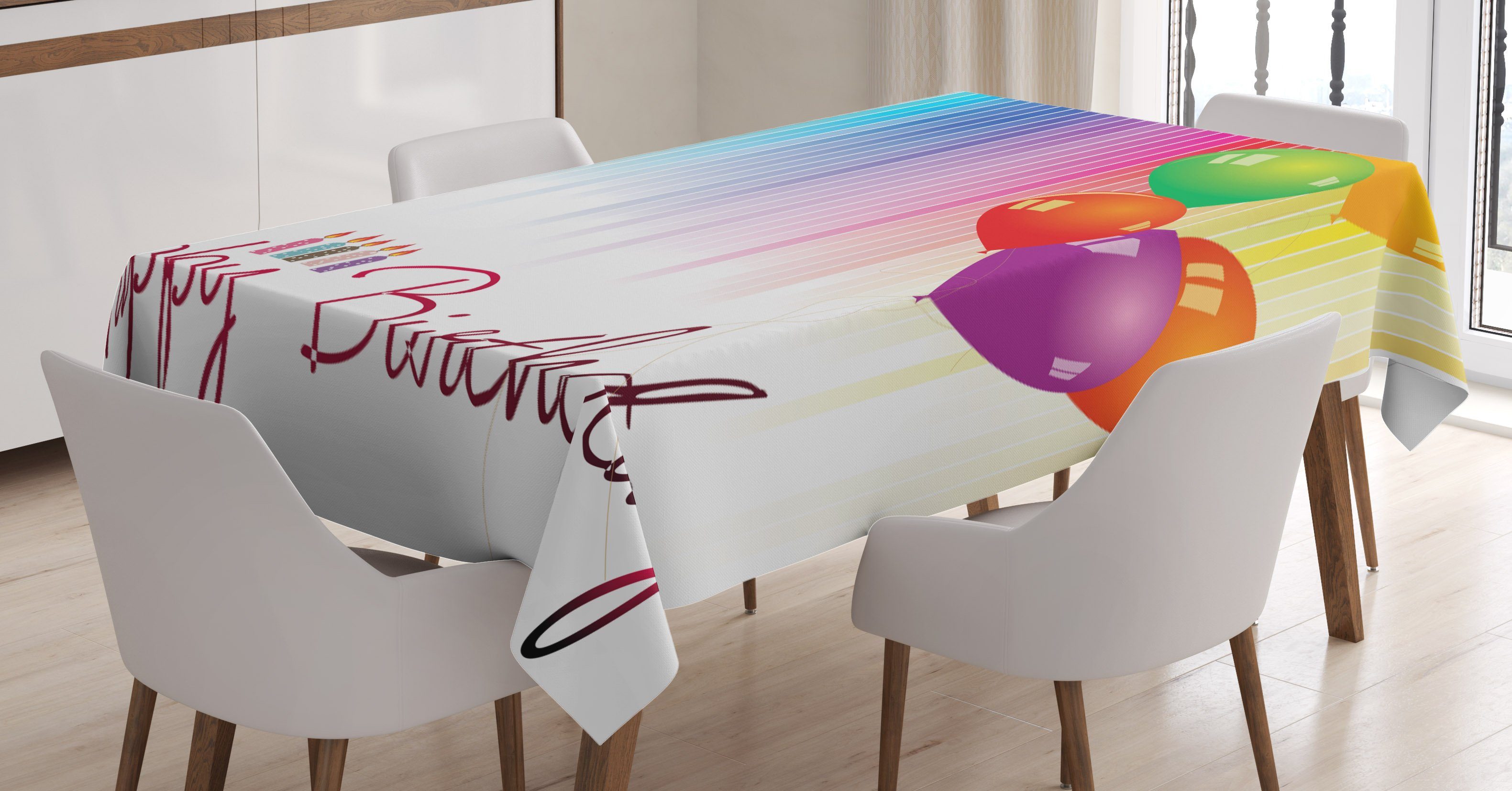 Abakuhaus Tischdecke Farbfest Waschbar Für den Außen Bereich geeignet Klare Farben, Regenbogen Ballon-Gruß-Kerze