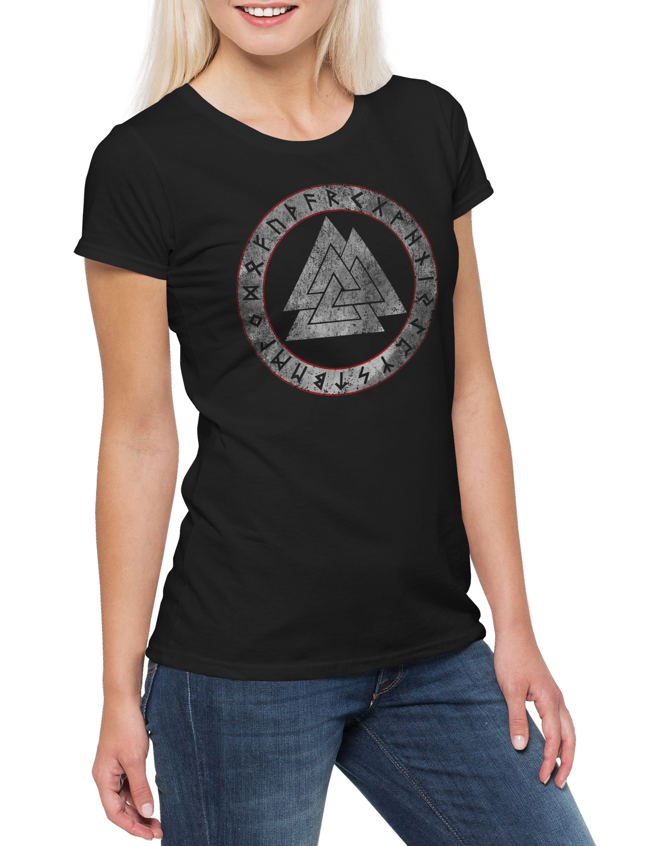 Urban Backwoods Print-Shirt Viking Runes Damen T-Shirt Wotansknoten Paganism Thor Heidentum Odin (1-tlg) Newpaganism Loki Midgard Wikinger