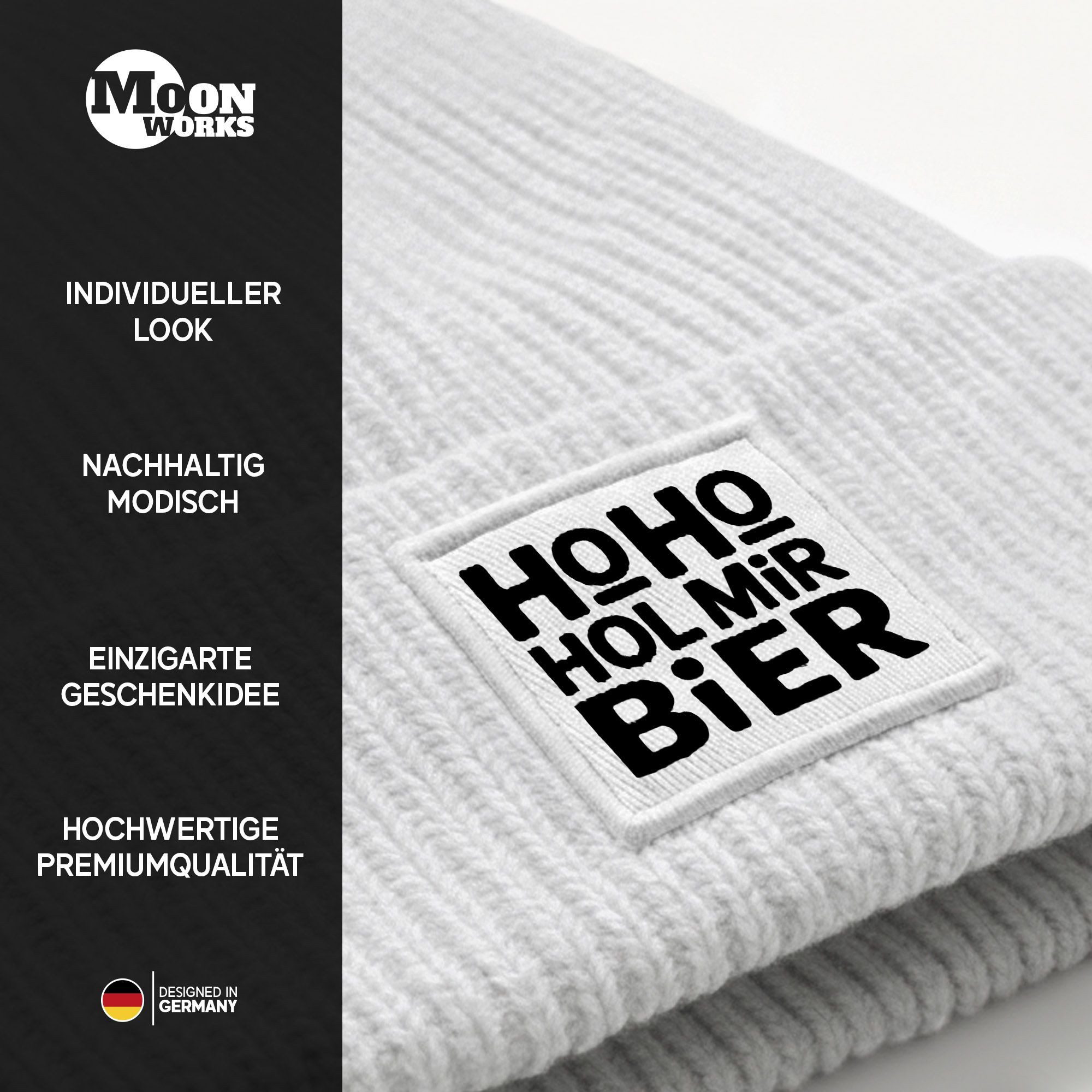 MoonWorks Strickmütze Damen Beanie Strickmütze Spruch Weihnachtsmann Santa Ho Ho Hol mir