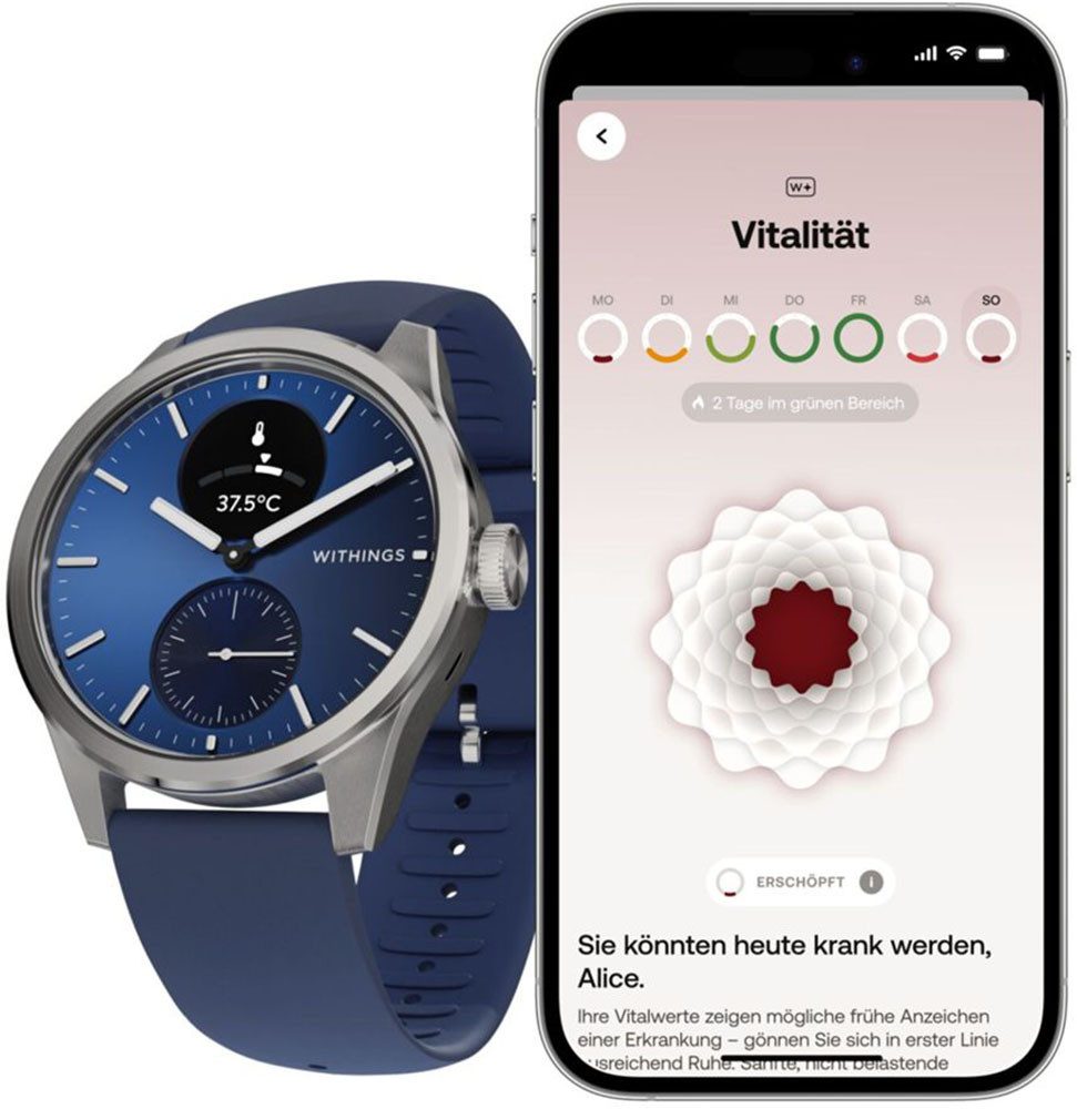 Withings Scanwatch 2 - Hybrid Smartwatch mit Überwachung der Herzgesundheit - Blau und 42 mm Blue
