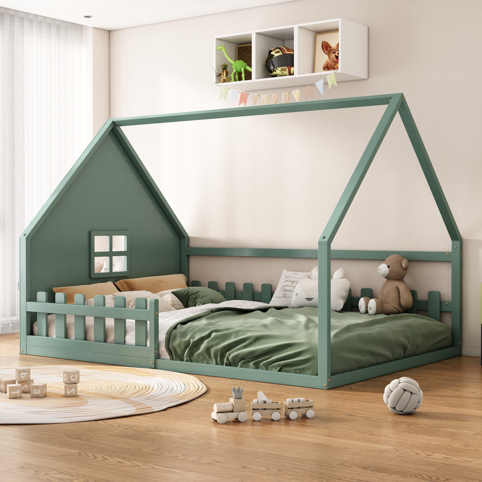 Flieks Massivholzbett, Kinderbett Hausbett Doppelbett 140x200cm günstig online kaufen