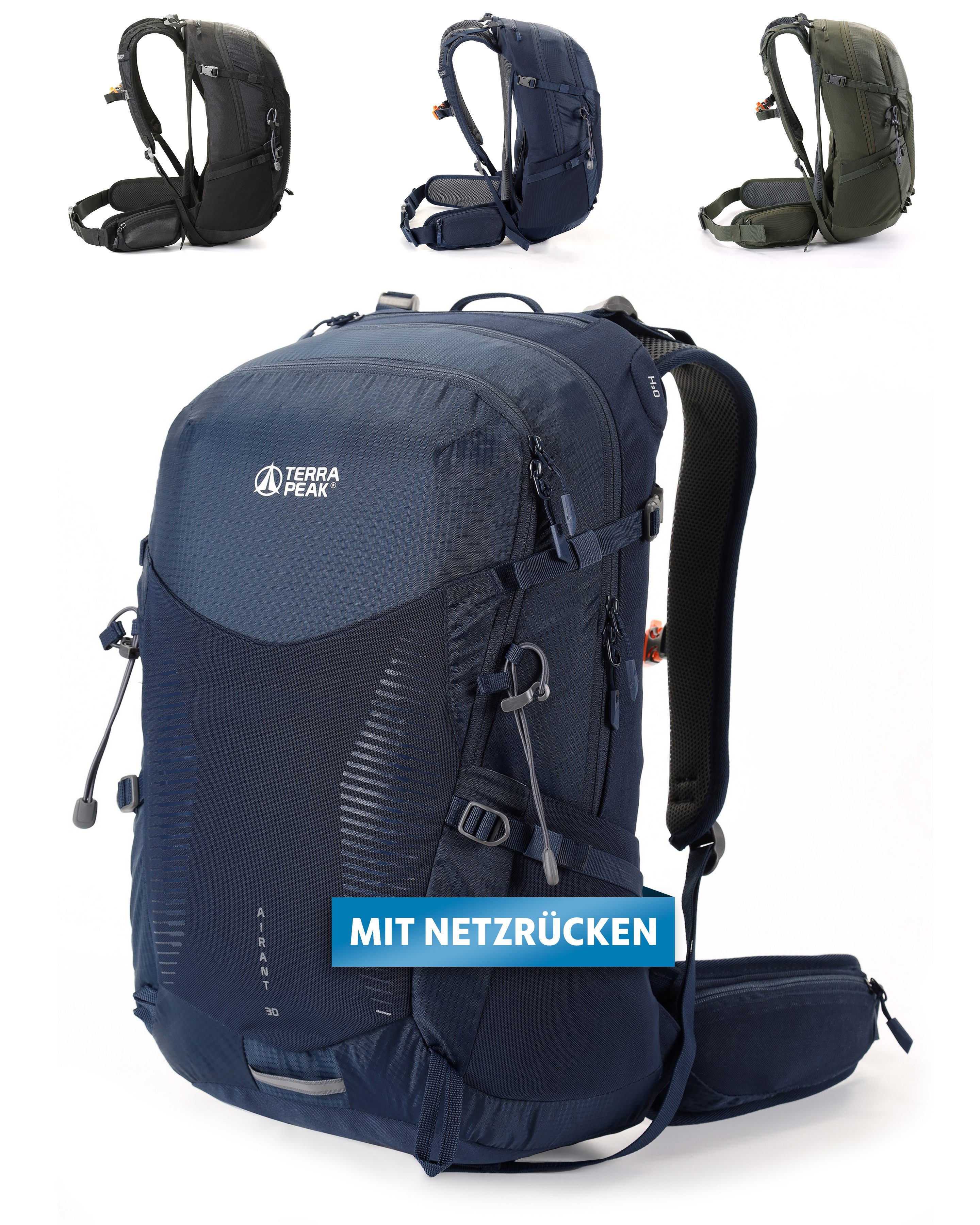 Terra Peak Wanderrucksack Airant 30, Rucksack klein mit belüftetem Netzrücken mittelgroß 30 Liter