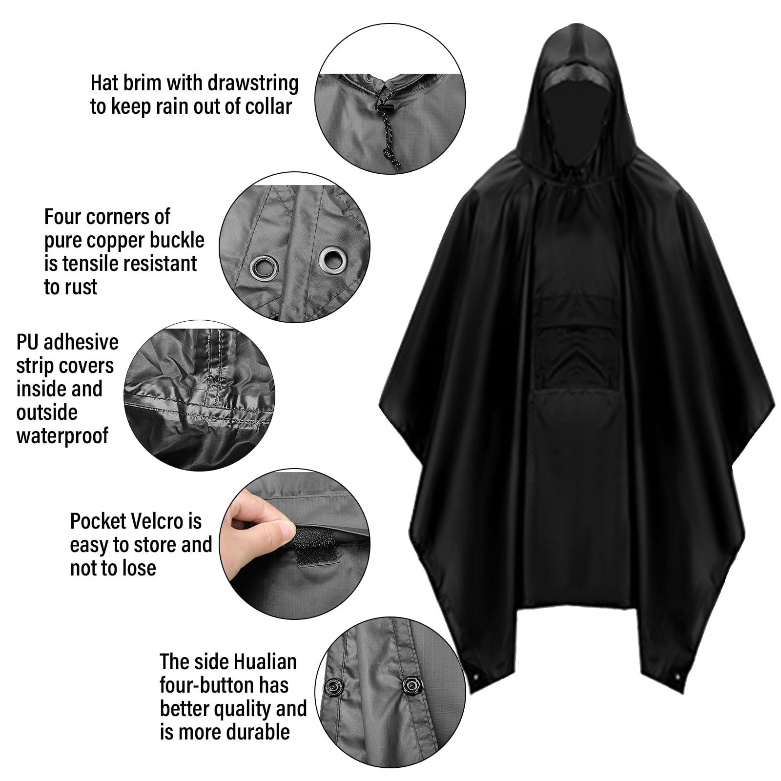 Kityhome Regenponcho Regenjacke, 3-in-1 Herren Damen Regenponcho, Regencape Fahrrad 3-in-1, Regenmantel,Picknickmatte, Camping-Überdachung,PU Beschichtung