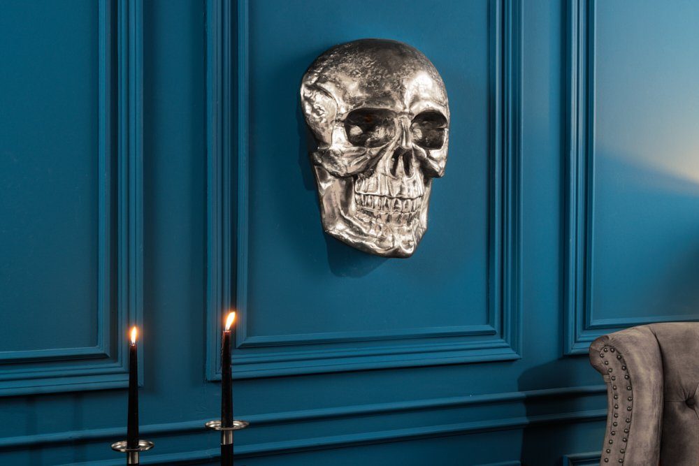 1 Metall Totenkopf XXL (Einzelartikel, Wanddekoobjekt Deko-Schädel St), silber 40cm Schlafzimmer · riess-ambiente · SKULL · Wohnzimmer ·