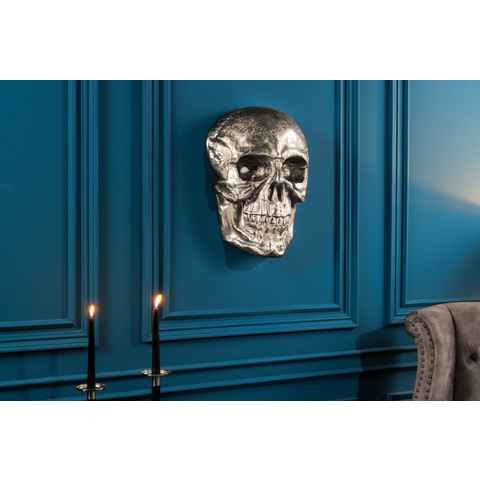 riess-ambiente Wanddekoobjekt SKULL XXL 40cm silber (Einzelartikel, 1 St), Metall · Totenkopf · Deko-Schädel · Schlafzimmer · Wohnzimmer