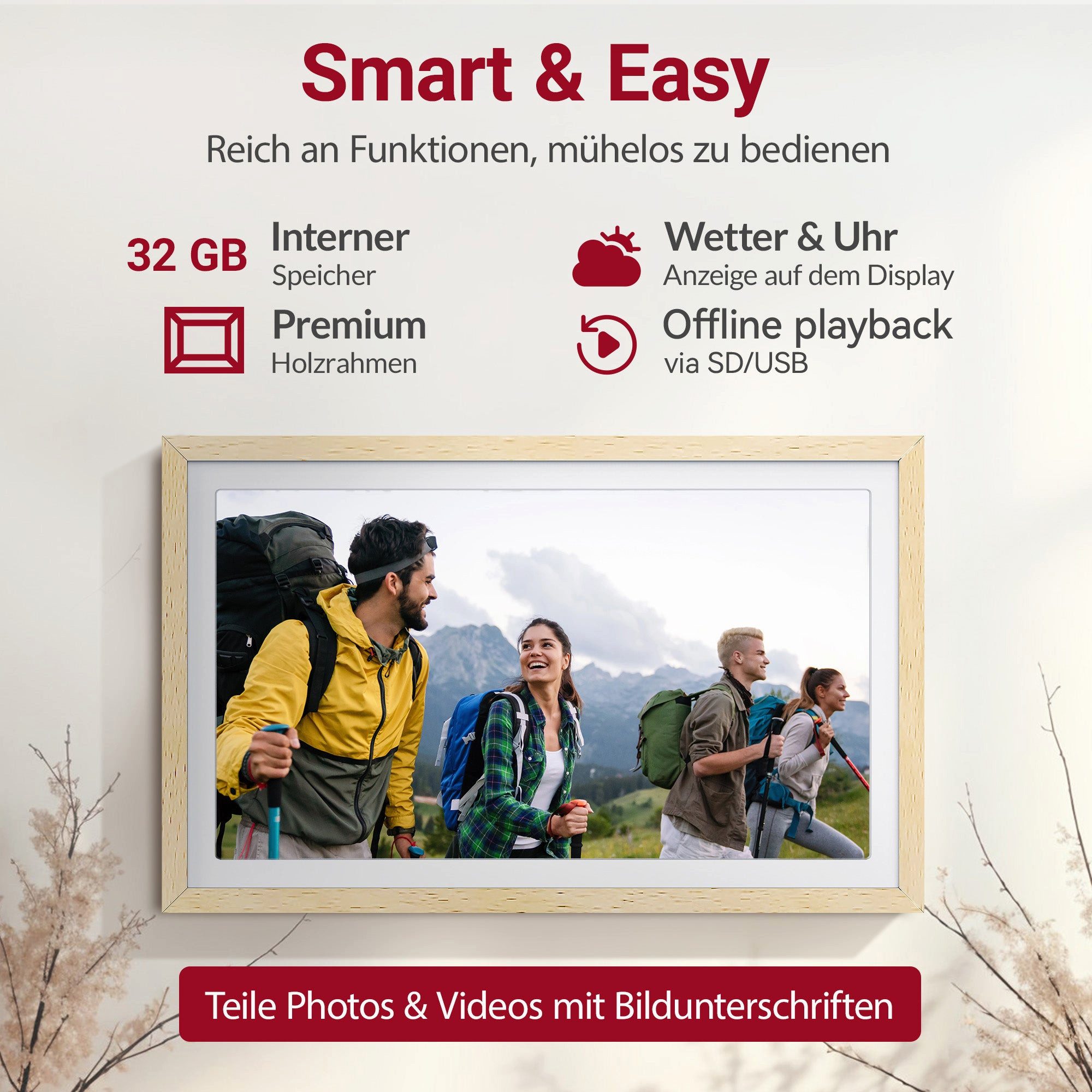 Xoro CPF 14PF -14 Zoll mit App-Steuerung Digitaler Bilderrahmen (35,56 cm/14 ", 1920 × 1080 Pixel, 32 GB, Full‑HD‑Touchdisplay mit WLAN und Bildrotation) – Bild 4 von 5