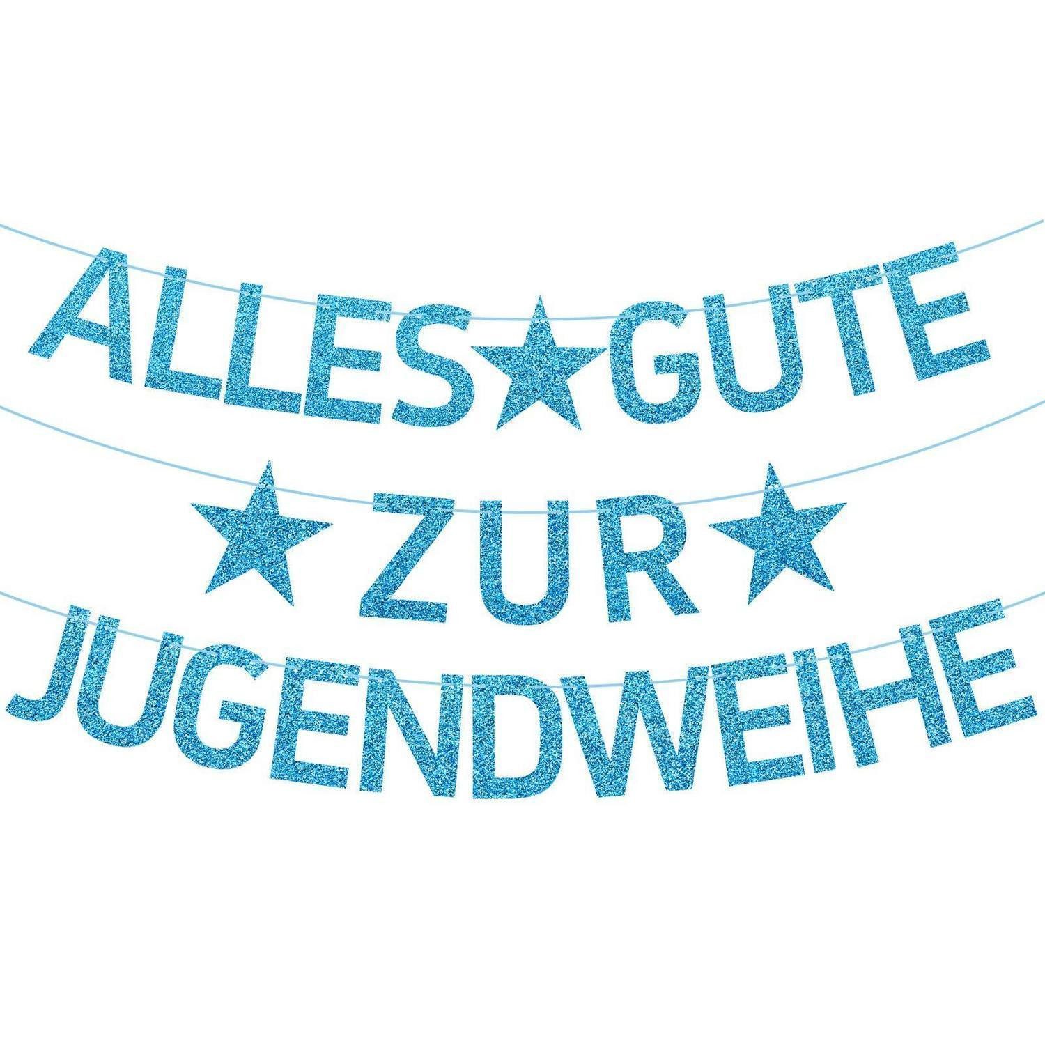 LuxusKollektion Girlande Girlande Jugendweihe Blau Glitzer Fertig Aufgefädelt