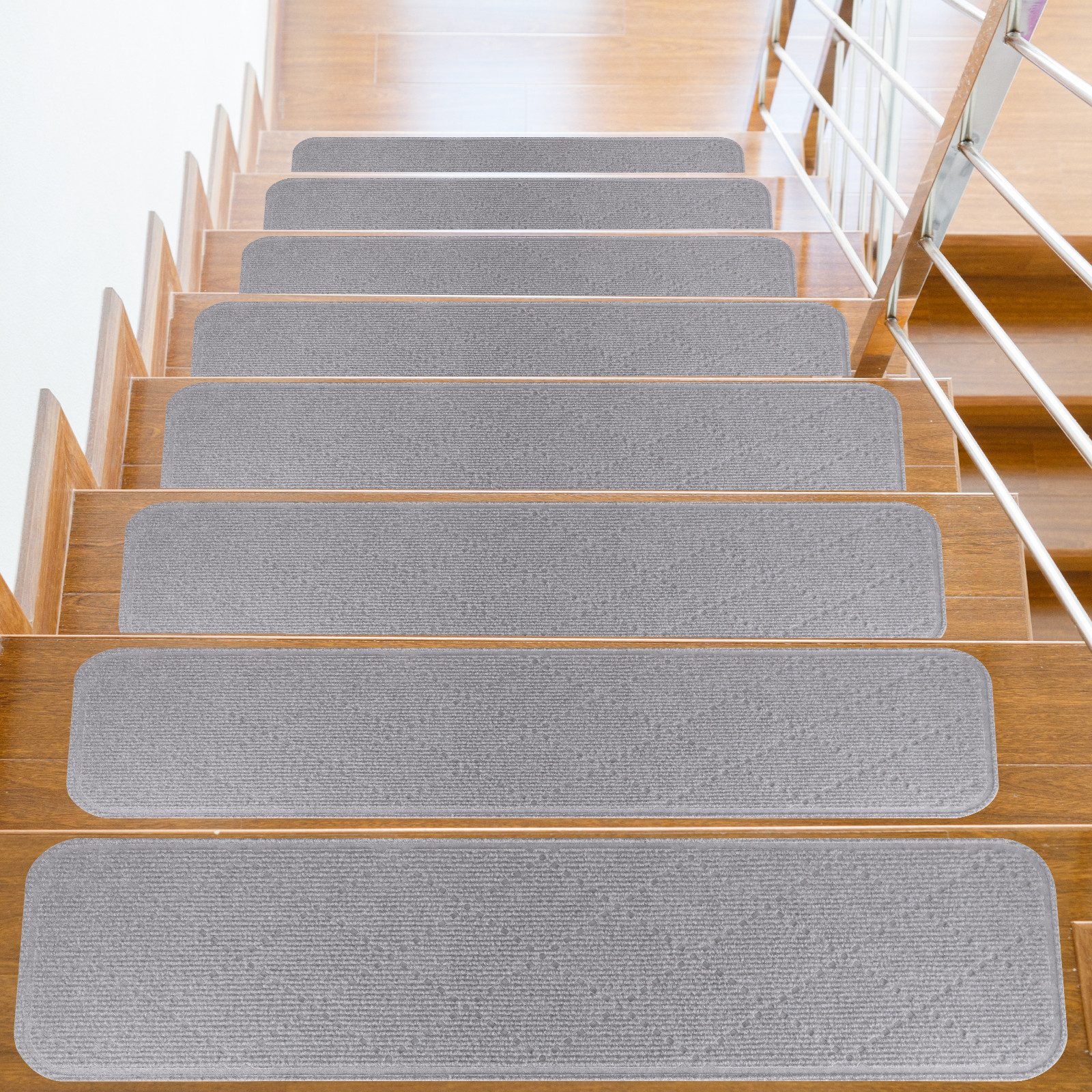 BlingBin Stufenmatte Treppenstufen Matten, 15 Stück Rutschfester Treppenteppich, 20 x 76 cm, Rechteckig, Höhe: 3 mm, Anti-Rutsch-Treppenläufer für alle Arten von Treppen, Wiederverwendbar