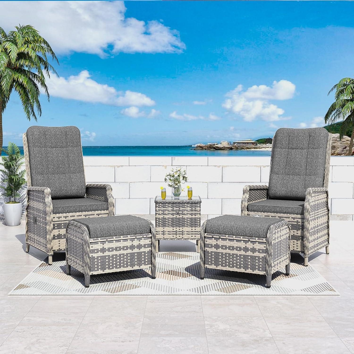 LuxusKollektion Loungeset Polyrattan Lounge Set für 2 Personen mit verstellbarer