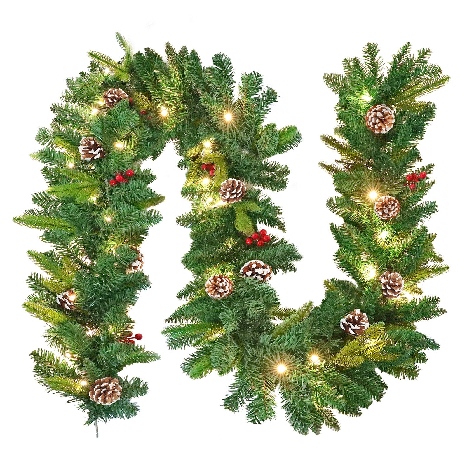 Kunstgirlande Tannengirlande Weihnachtsgirlande mit Beleuchtung Weihnachtskranz, FIVMEN, Künstliche Weihnachtskranz für Innen & Außen