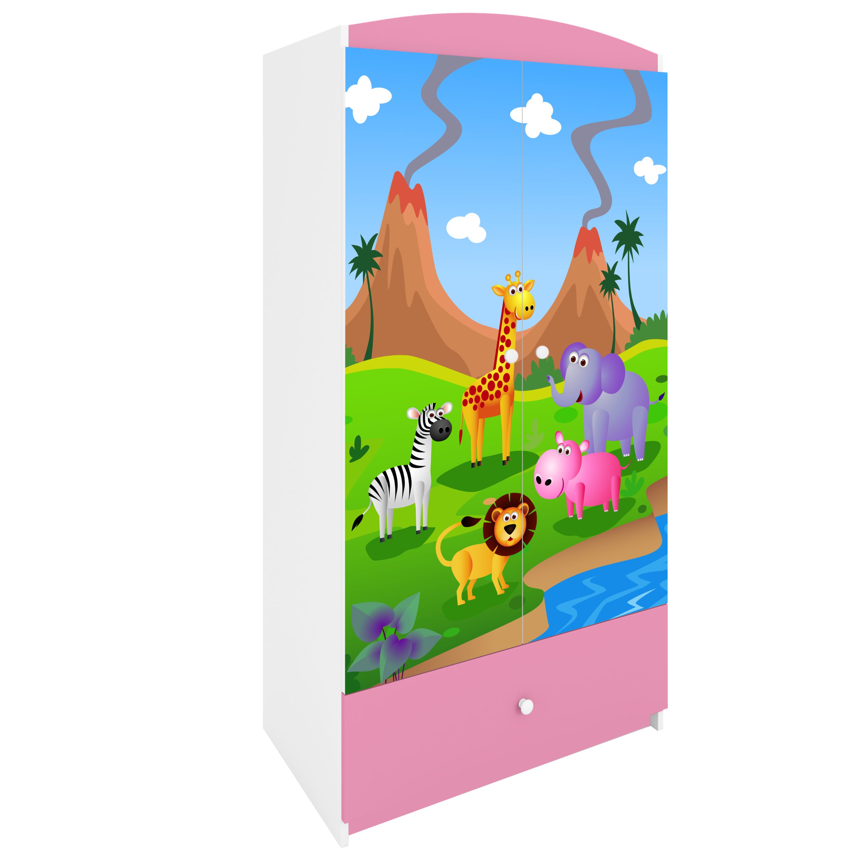 Raumhirsch Furniture Kinderkleiderschrank mit Tiermotiven - Kleiderschrank für Kinder (Kinderzimmerschrank für Jungen & Mädchen, Mit Ablagefächern & Kleiderstange) neutrale Motive, langlebig, verschiedene Farben & Designs