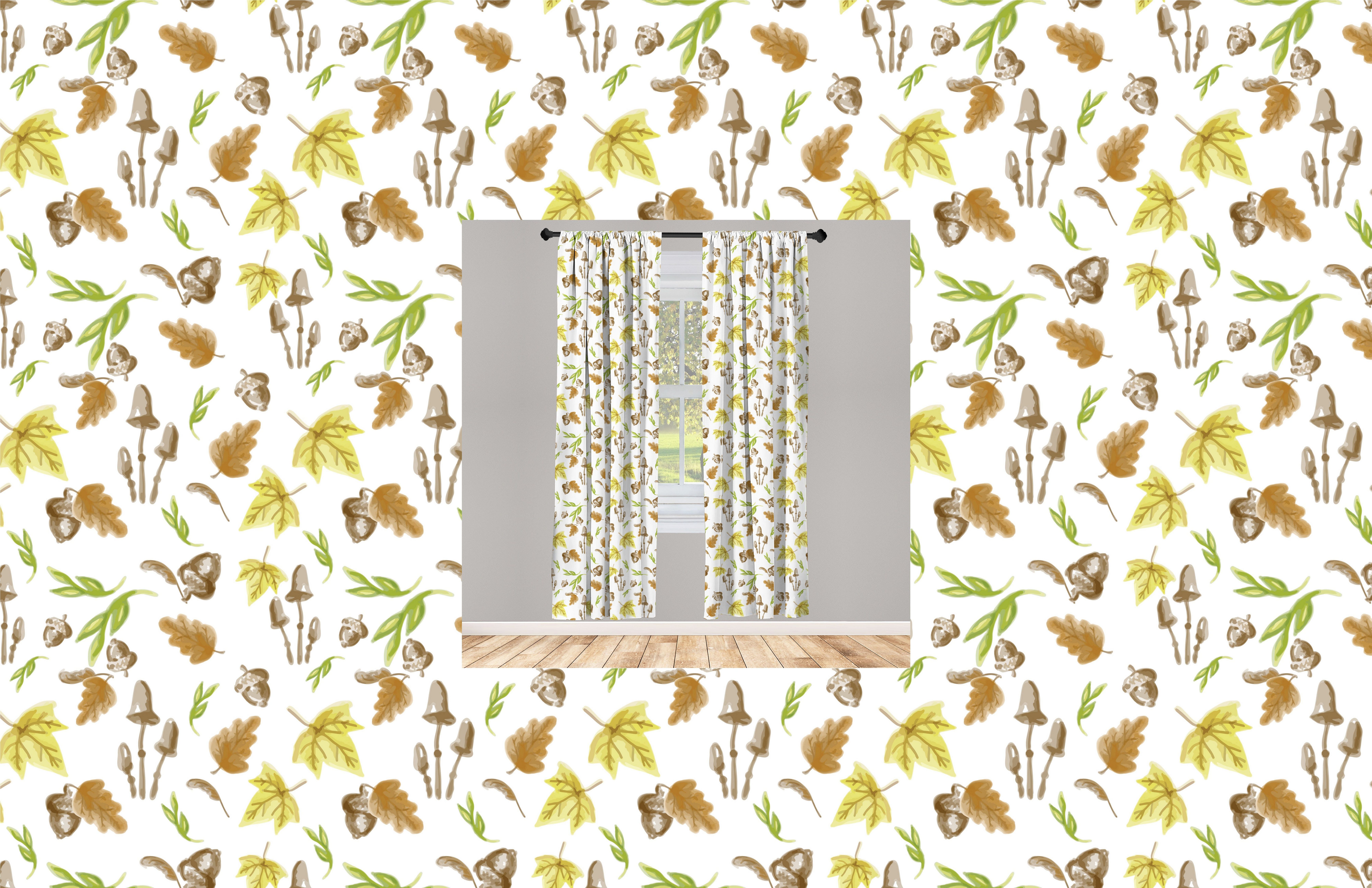Gardine Vorhang für Wohnzimmer Schlafzimmer Dekor, Abakuhaus, Microfaser, Aquarell Verschwommene Herbstblätter Acorn
