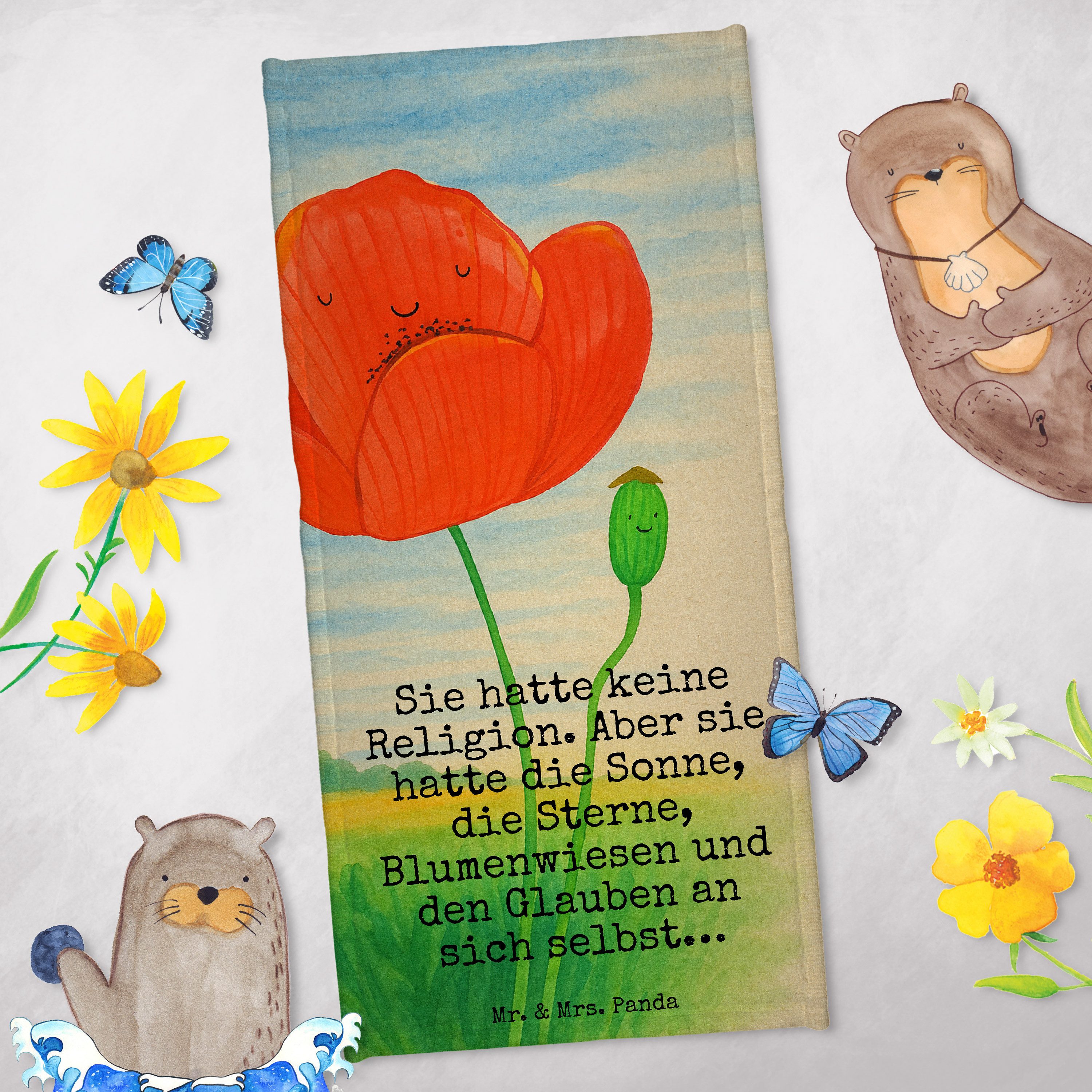 Mr. & Mrs. Panda Handtuch Blume Mohnblume Design, sporthandtuch, Weiß, Glaube, Motivation, Selb, Kunstfaser (Packung), Naturliebe Frotteehandtuch Räubertochter