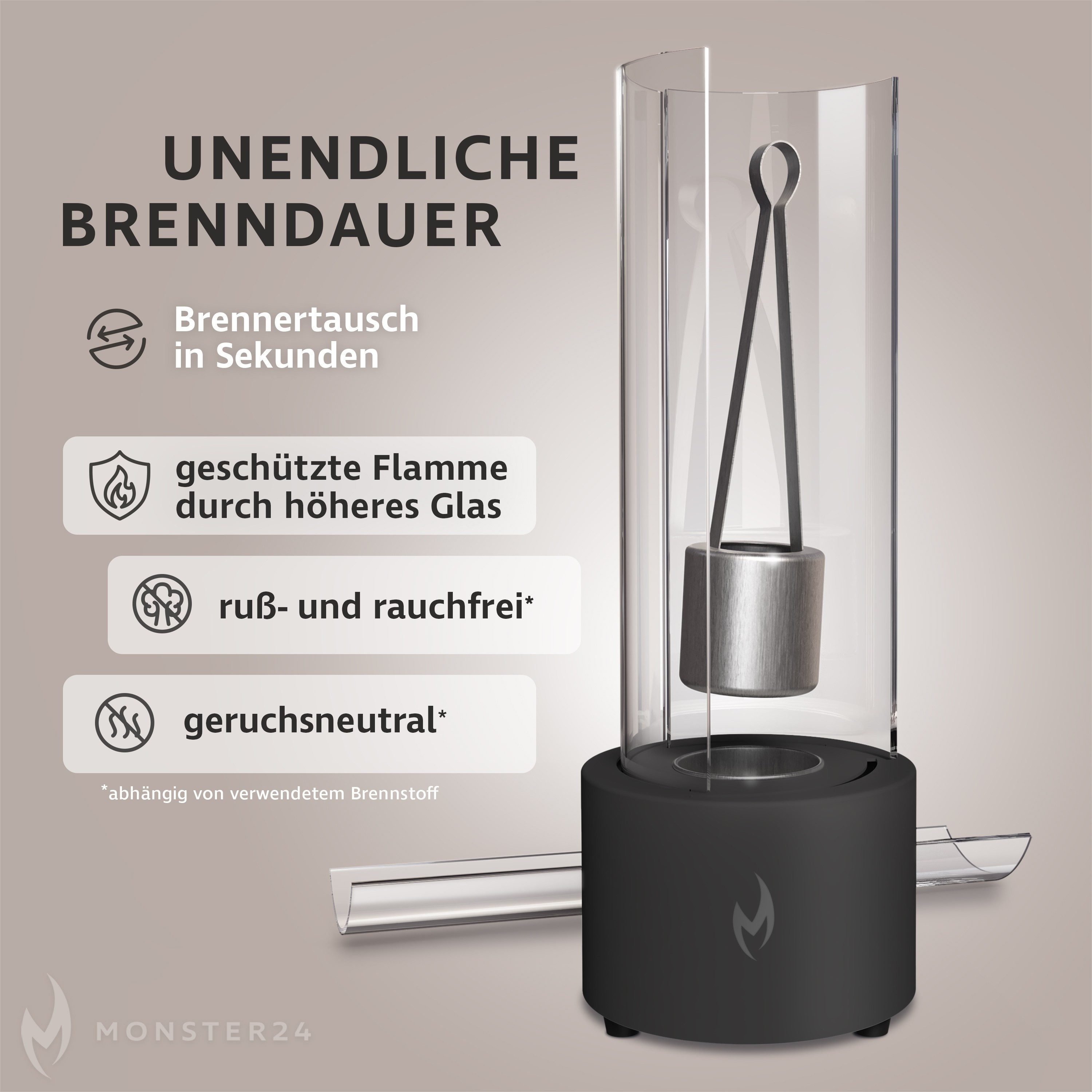 Monster24 Echtfeuer-Dekokamin Bio-Ethanol Tischkamin mit Tornado-Flamme für Indoor & Outdoor