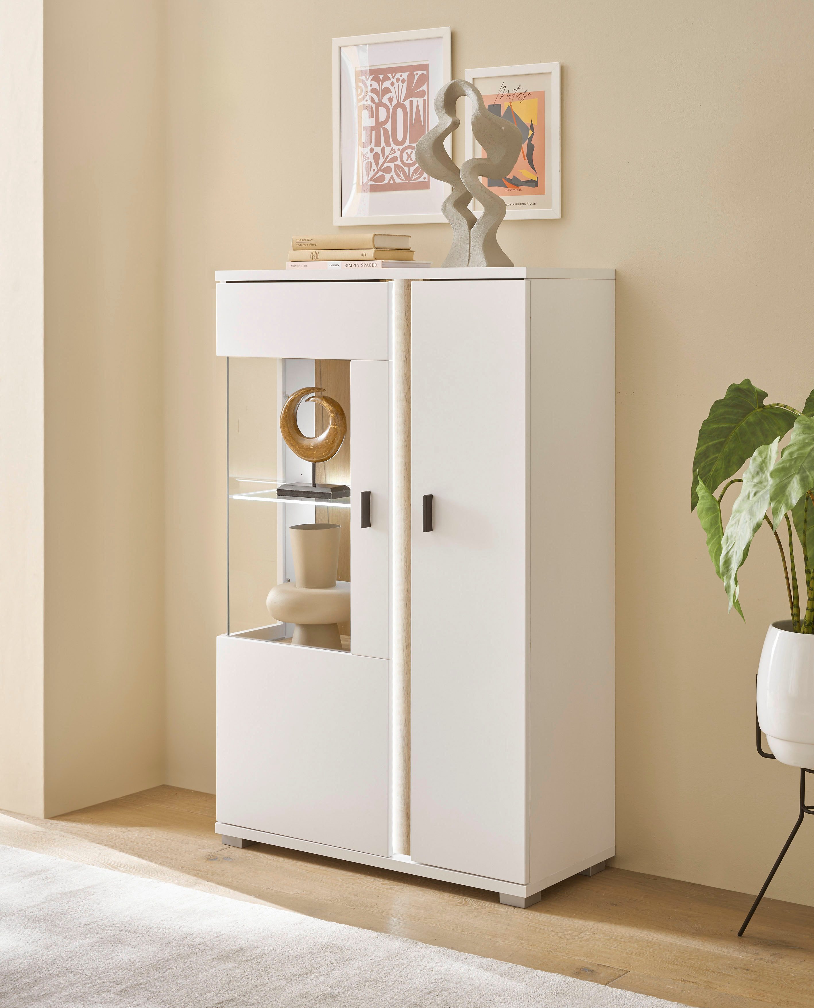Home affaire Vitrine LONG ISLAND, Stauramvitrine (1-St) in moderner Trendfarbe,inklusive senkrechter Beleuchtung,Breite 80 cm