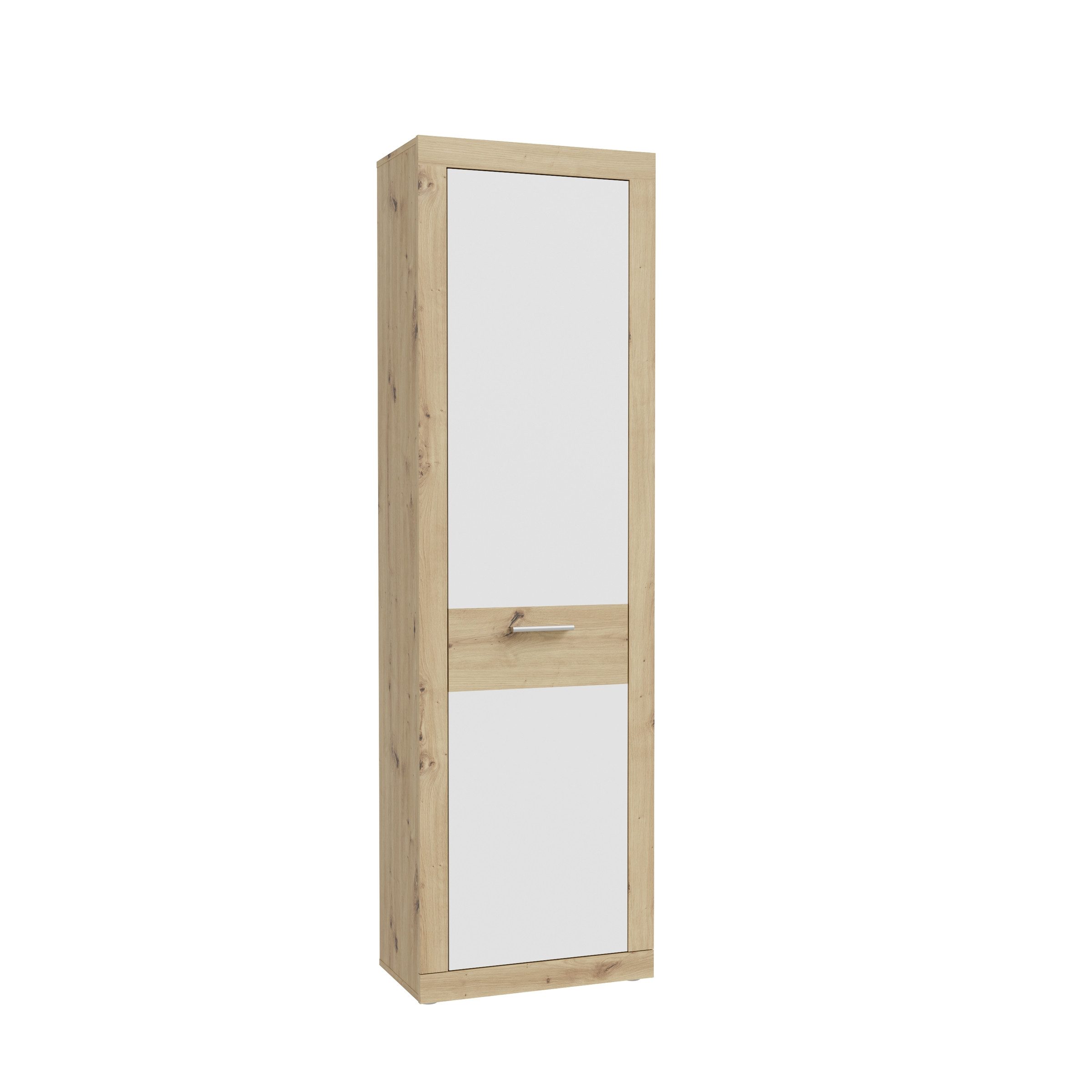 PREISBRECHER Garderobenschrank BACCIO 1 Tür, Stange, Weiss/ Artisan Eiche Dekor - 58,3x196,8x33,8cm (BxHxT)