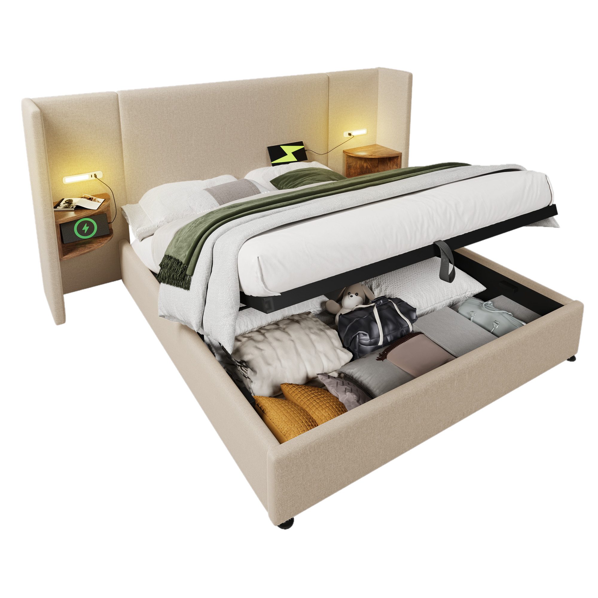 TavilaEcon Boxspringbett mit integriertem Nachttisch, Leselampe günstig online kaufen