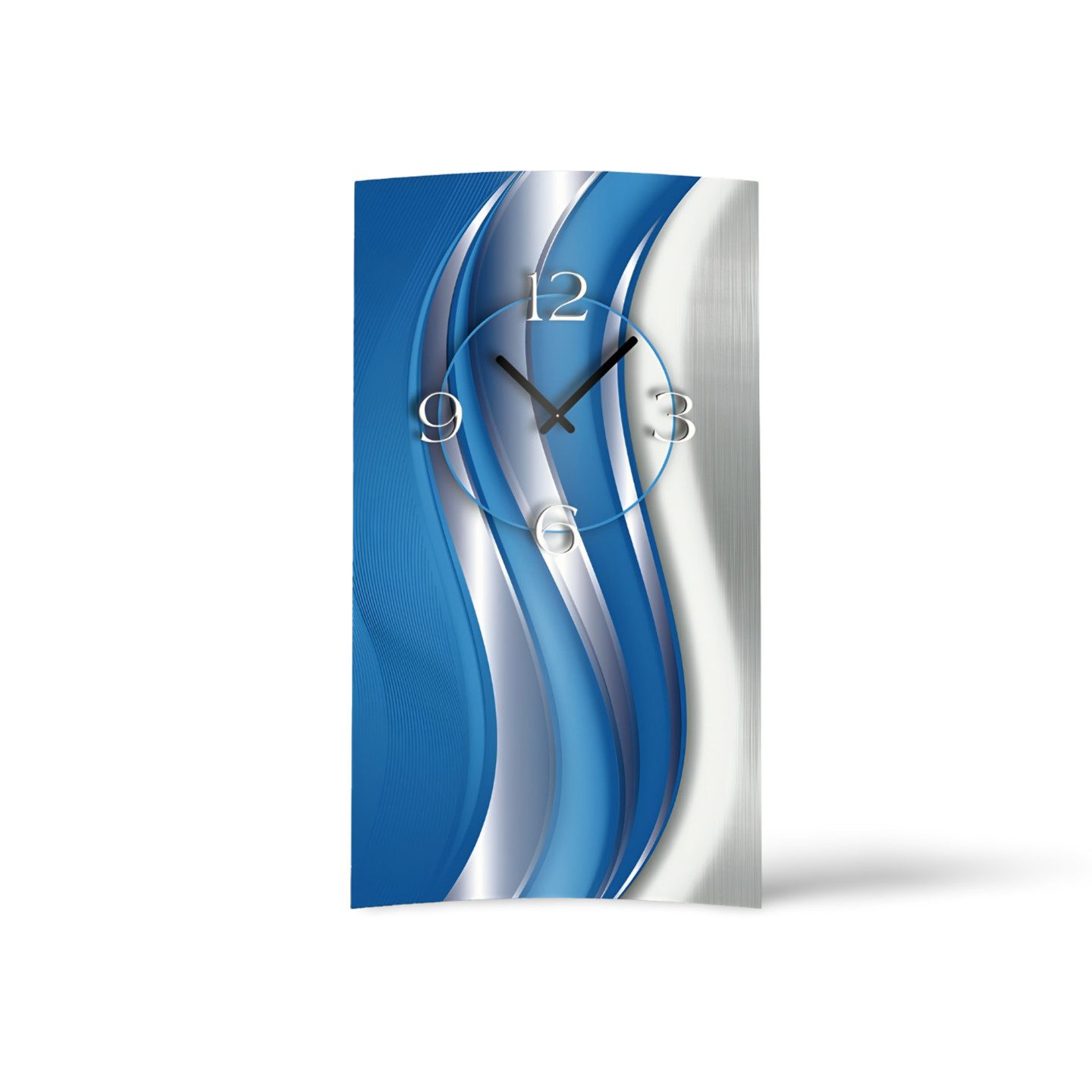 dixtime Wanduhr Abstrakt blau silber hochkant Designer Wanduhr (Einzigartige 3D-Optik aus 4mm Alu-Dibond)