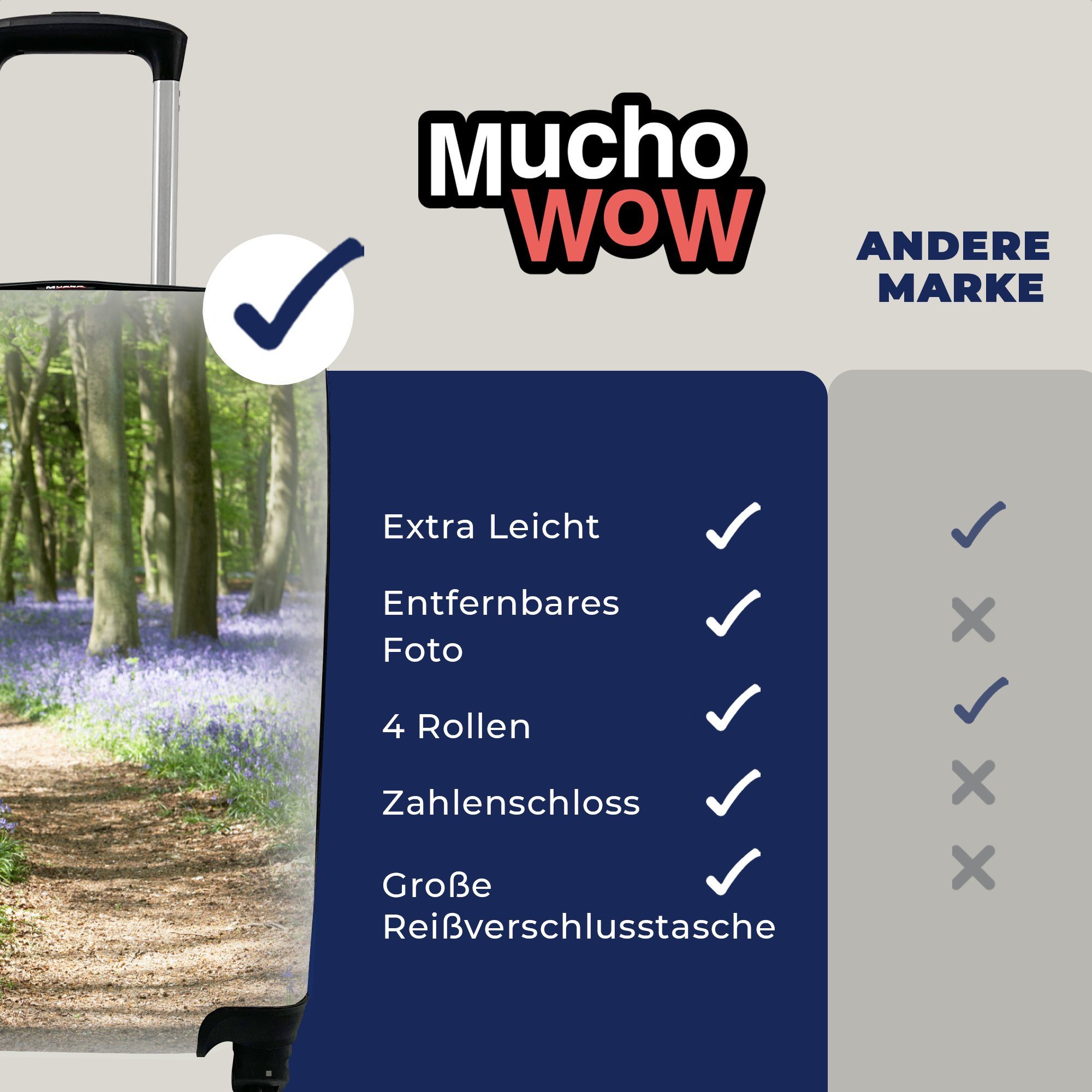 Reisekoffer Blumen für Wald Grün Lila Handgepäck 4 Reisetasche rollen, - - Weg Ferien, Handgepäckkoffer Natur, mit - Trolley, - MuchoWow Rollen, -