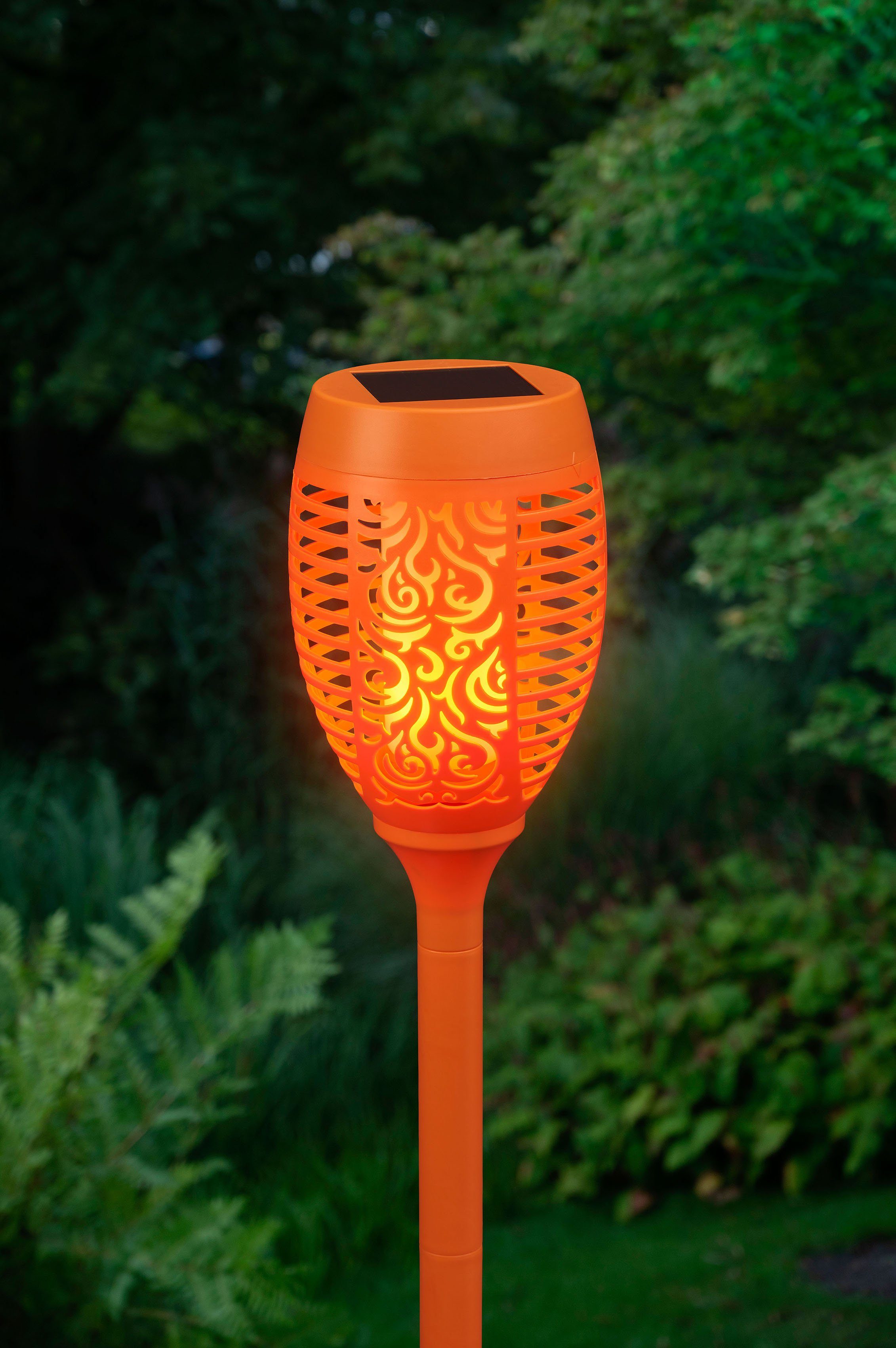 BONETTI LED Gartenfackel, orange Gartenfackel LED mit Tageslichtsensor, Solar fest realer LED Flamme integriert