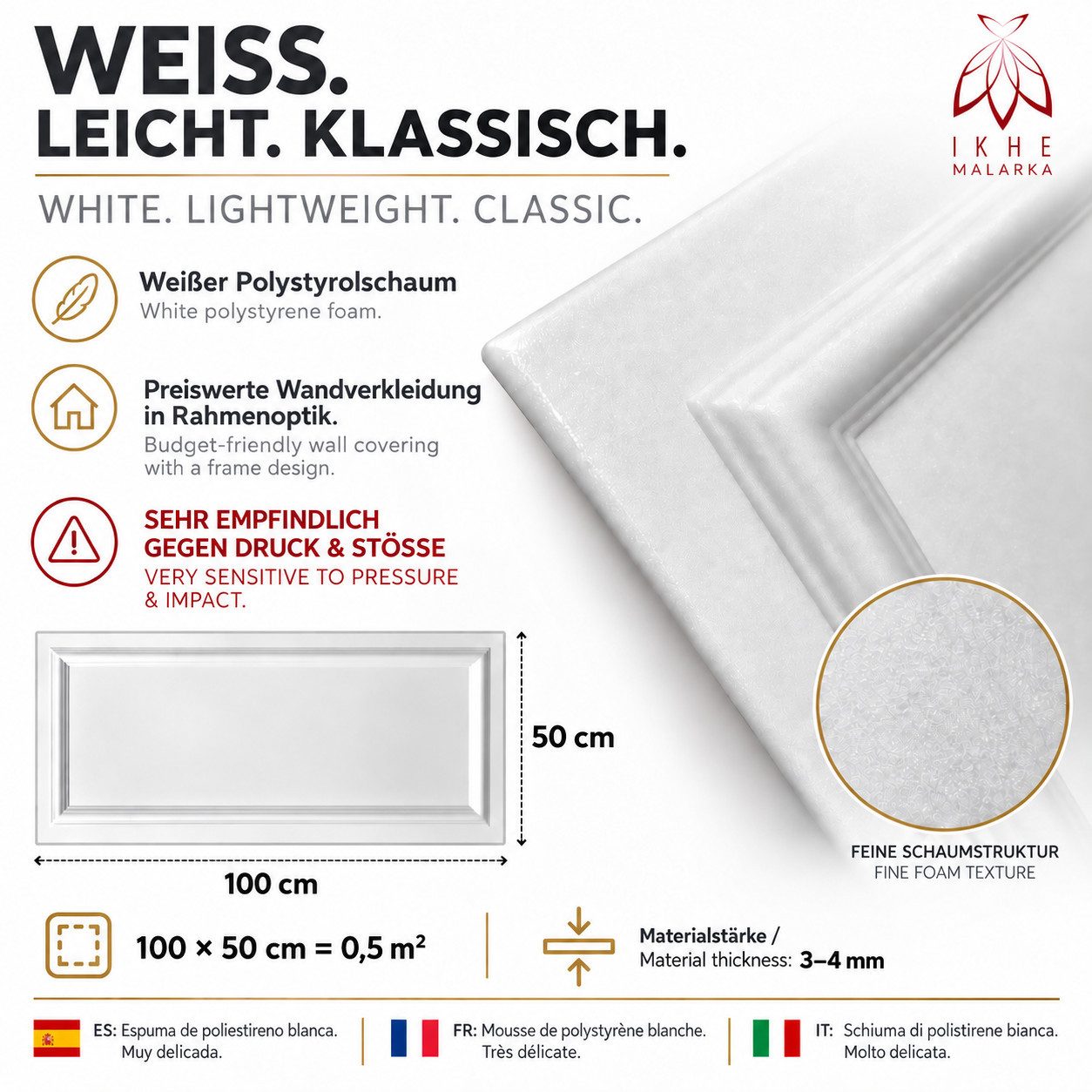 IKHEMalarka 3D Wandpaneel Betonoptik Marmor Ziegel aus Polystyrol Styropor XPS, BxL: 50,00x100,00 cm, 0,50 qm, (1 Stück, 0,5m) Deckenpaneelen - 3mm dick - 100x5 – Bild 2 von 5