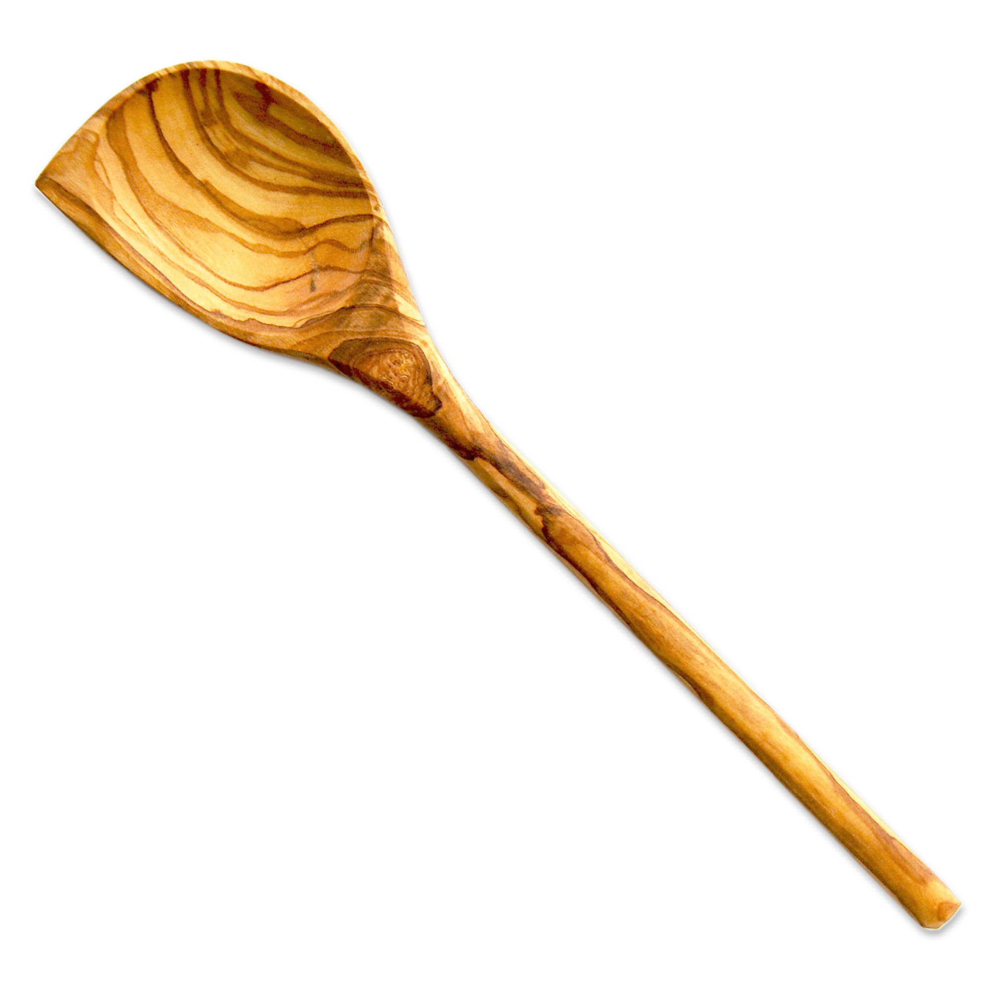 Olivenholz-erleben Kochlöffel mit Ecke aus Olivenholz – Länge ca. 30 cm, robust & stilvoll, Ecke erreicht Topfränder mühelos – ideal zum Rühren & Schaben