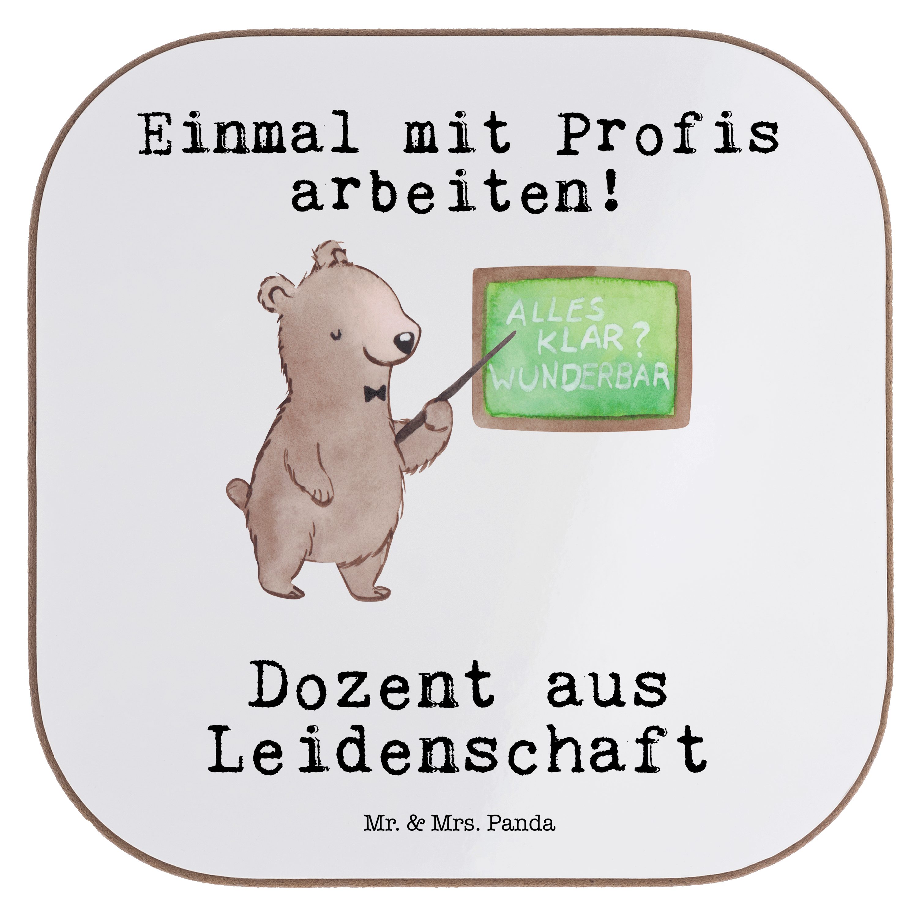 Mr. & Mrs. 1-tlg. Weiß Arbeitskollege, Geschenk, - Dozent Panda - Leidenschaft Vorlesung, Getränkeuntersetzer aus