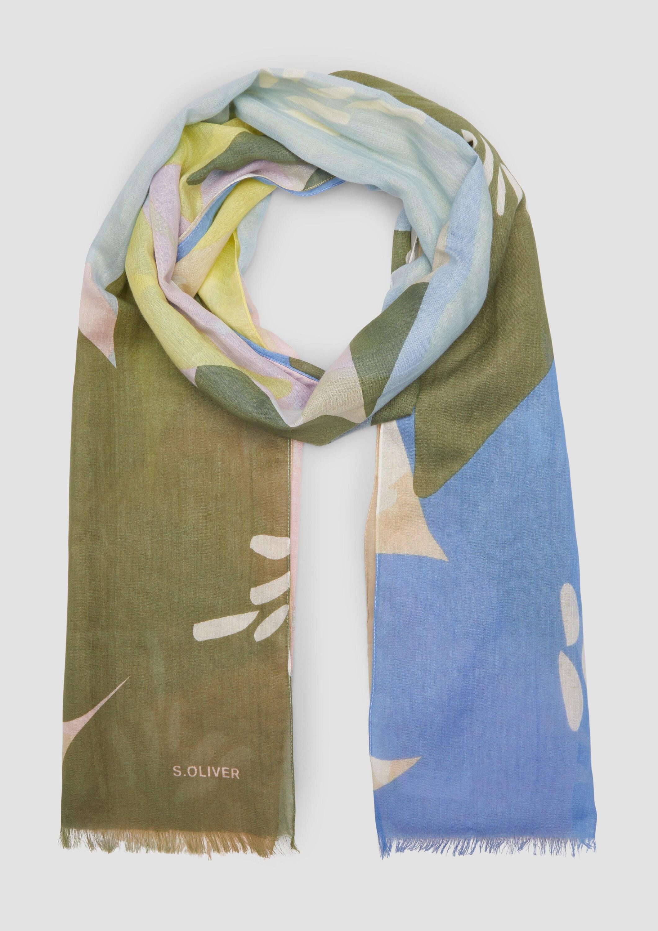 s.Oliver Schal Tuch, Floraler Schal aus Baumwoll-Modal-Mix