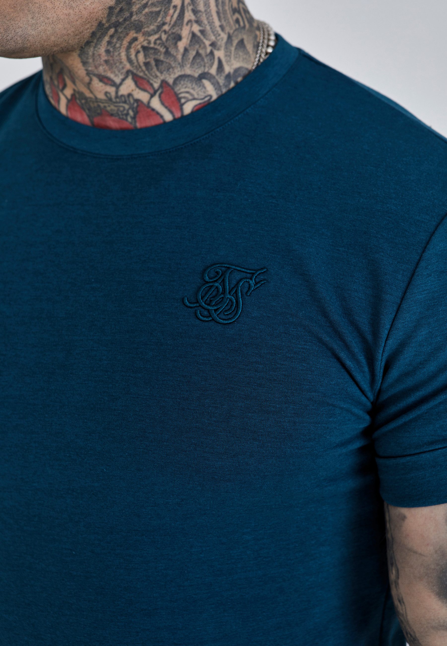 Siksilk T-Shirt SikSilk Herren Türkis Roll Sleeve T-Shirt