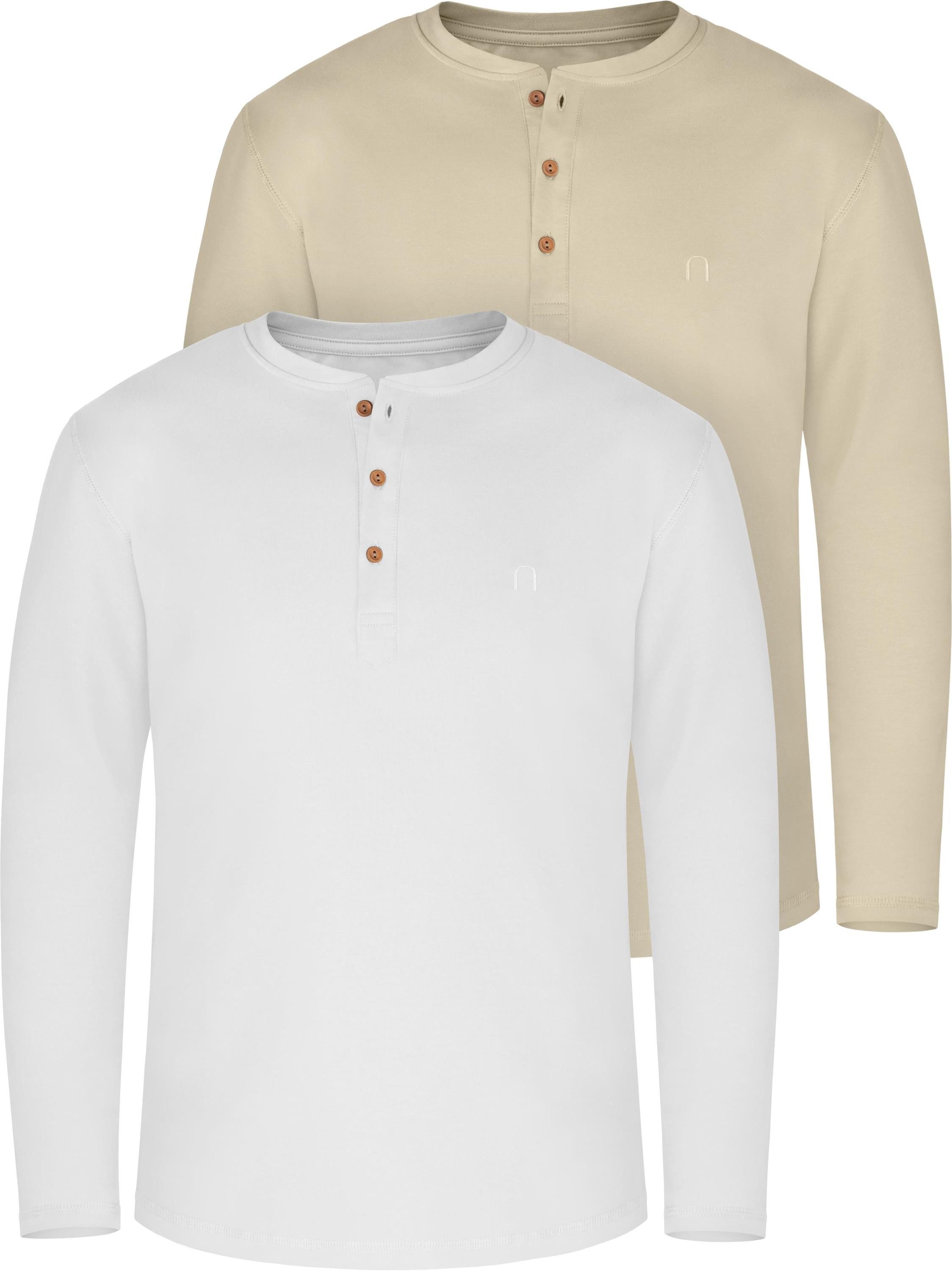 normani Langarmshirt 2er Set Herren Langarm Shirts aus Bio-Baumwolle Basic Henley Shirt für Männer GOTS-zertifiziert