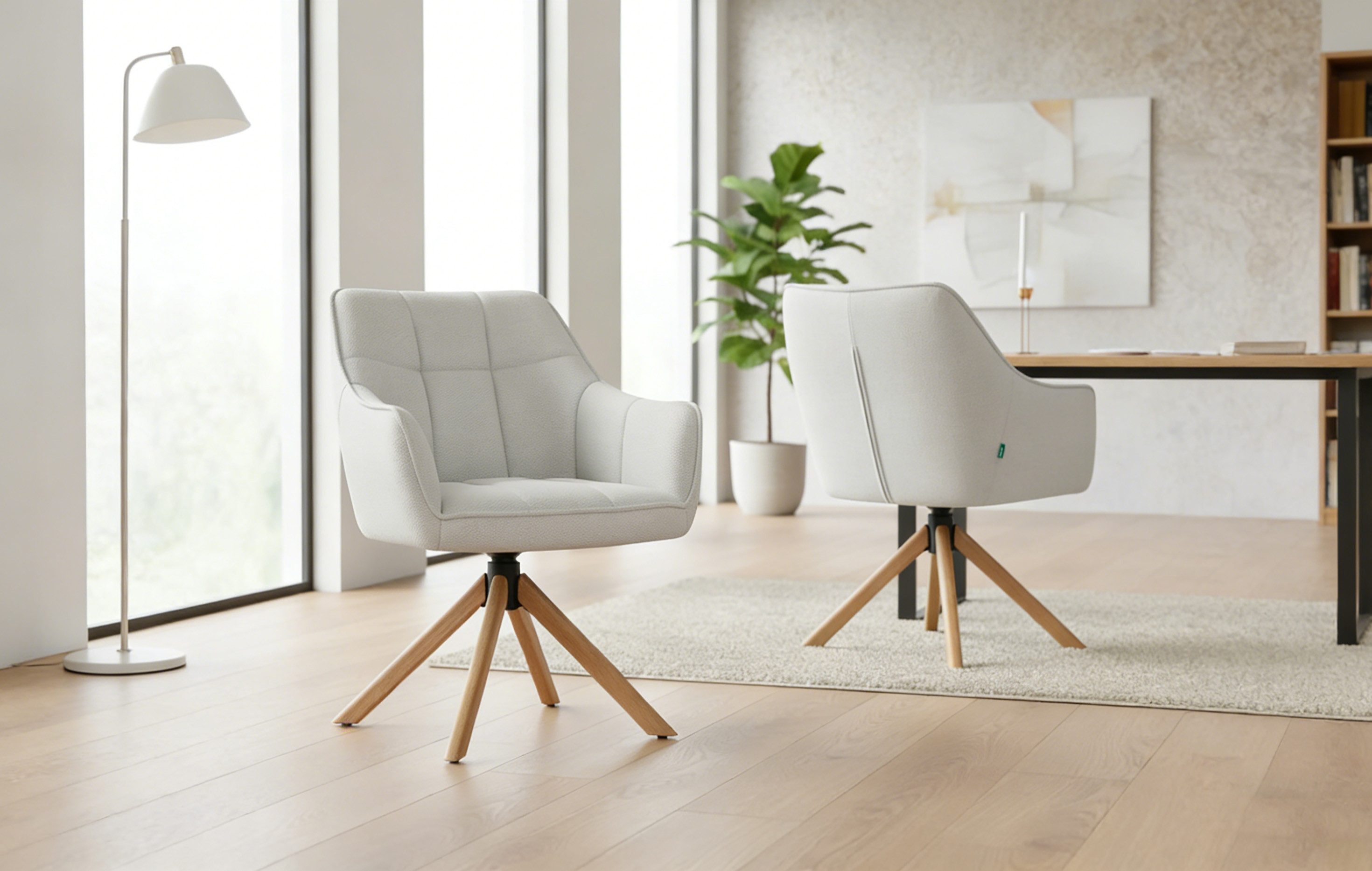 DUBI Möbel Polsterstuhl THOMAS-MIRA, 360° drehbar Massivholz oder Metallgestell 2er-Set