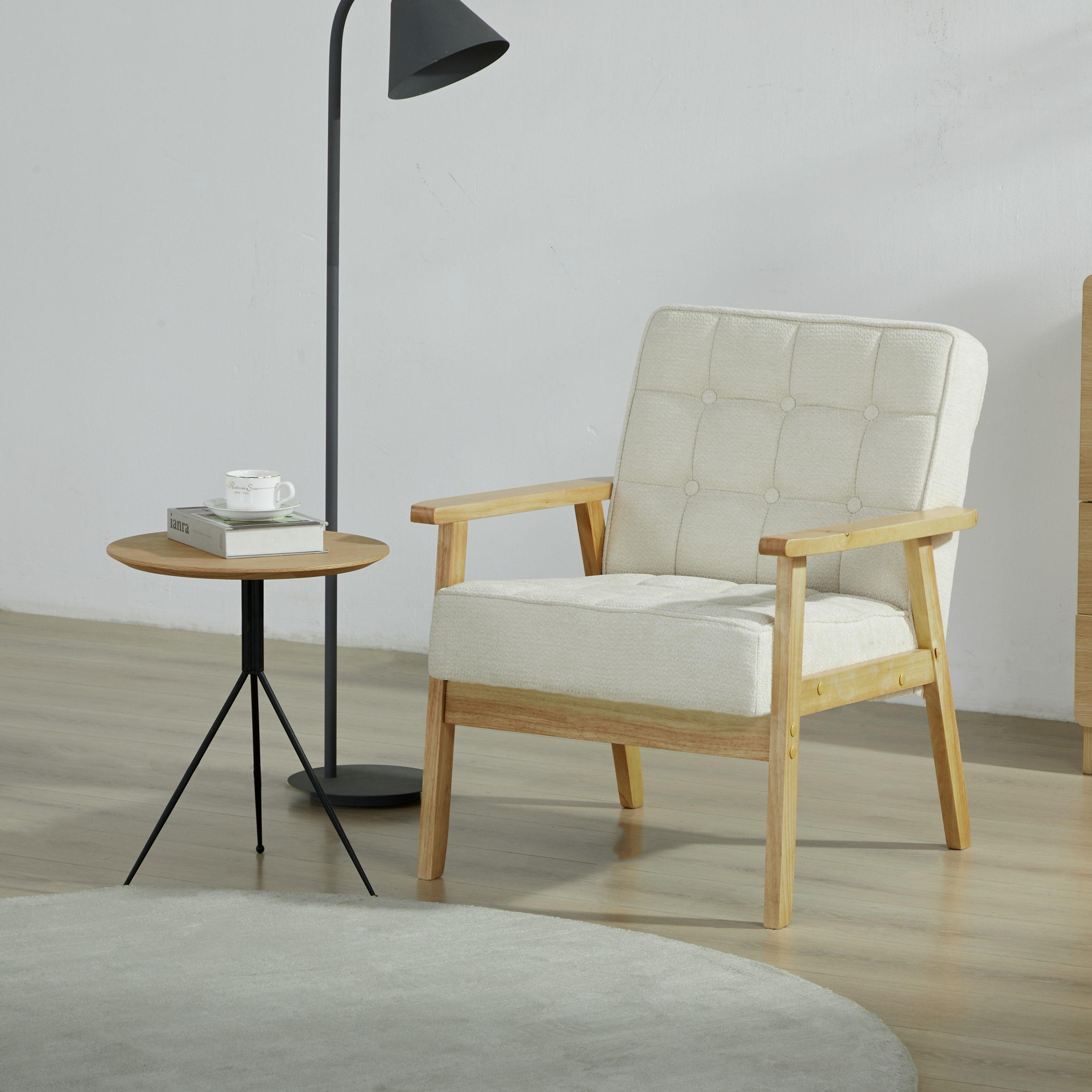 SteeLong Sessel Armlehnstuhl, Wohnzimmer, Skandinavien, atmungsaktives Leinen, Beige (1-St), Polstersessel mit hellem Naturfinish & atmungsaktiver Polsterung