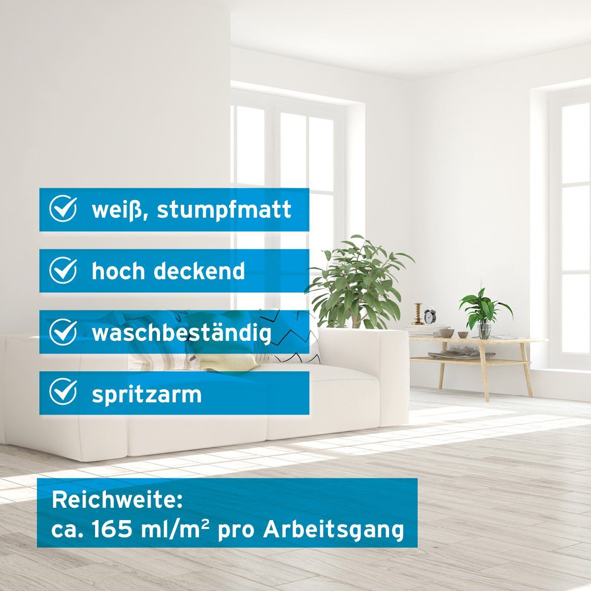 plid Wand- und Deckenfarbe Innenfarbe Wandfarbe Deckenfarbe Profi Farbe spritzarm hohe Deckkraft, schnelltrocknend, spritzarm, verarbeitungsfertig