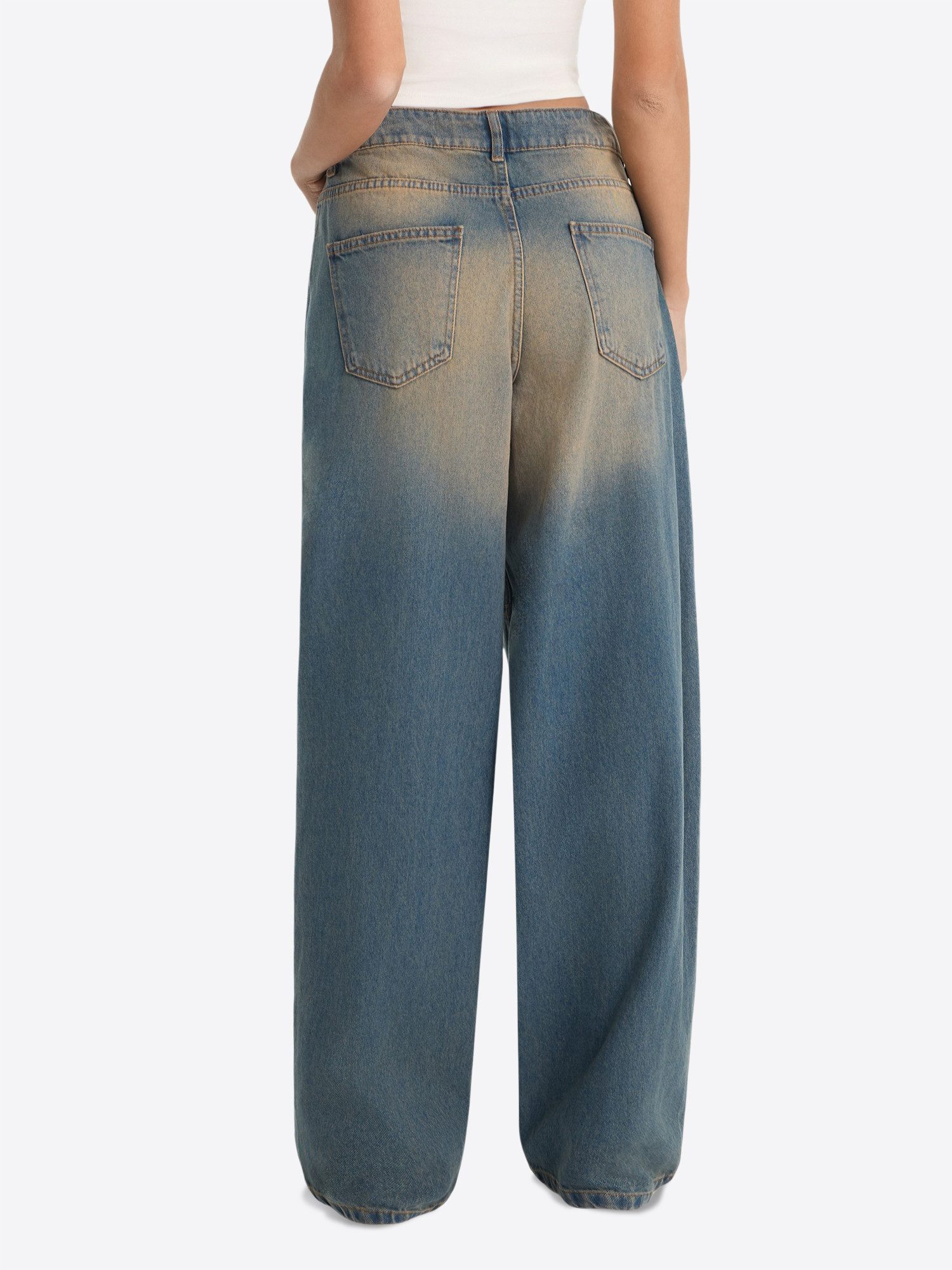 Imily Bela Boyfriend-Jeans Damen Wide Leg Jeans aus Baumwolle Denim Baggy mit Stickerei (Packung, 1-tlg., 1per-Pack) 4-Pocket Style High Waist in Unifarbe