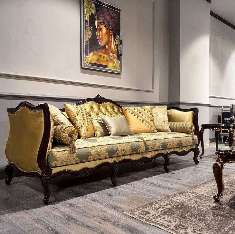 Casa Padrino Sofa Luxus Barock Sofa Gold / Silber / Schwarz   Prunkvolles  Wohnzimmer Sofa mit elegantem Muster   Barock Möbel