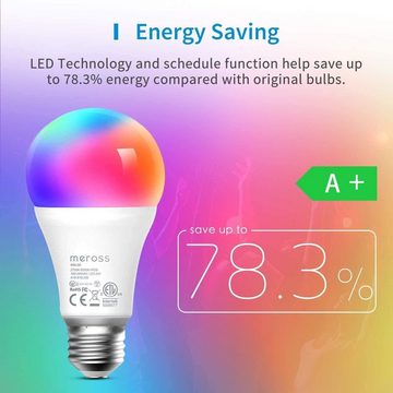 Meross Smarte LED-Leuchte Meross Smart Wi-Fi LED Bulb (RGBW) - smarte RGBW LED-Glühbirne, LED fest integriert, warmweiß, kaltweiß, weiß anpassbar, 2700K~6500K, RGBW, smarte LED-Glühbirne mit E27-Sockel