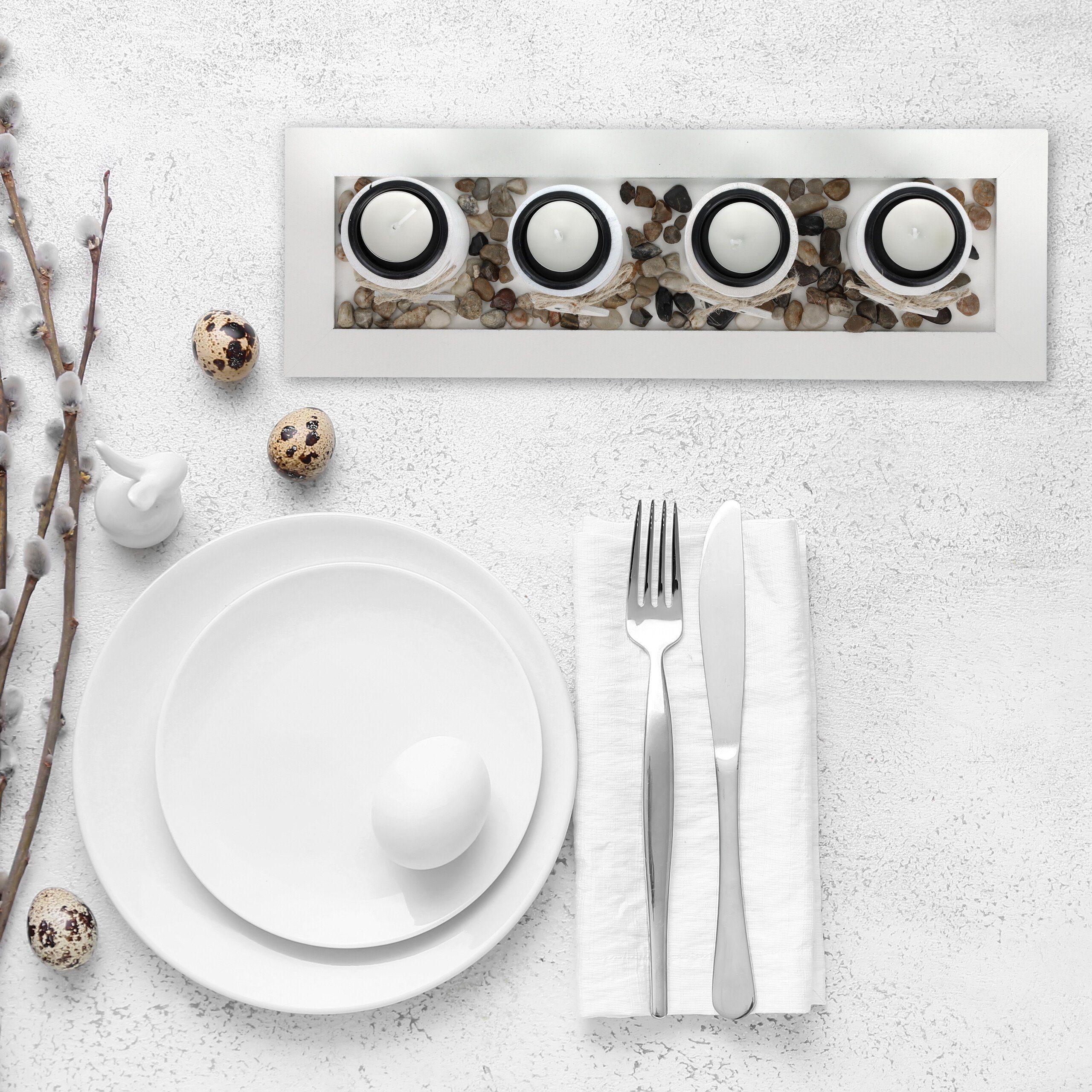 relaxdays Teelichthalter mit Tablett & Steine günstig online kaufen