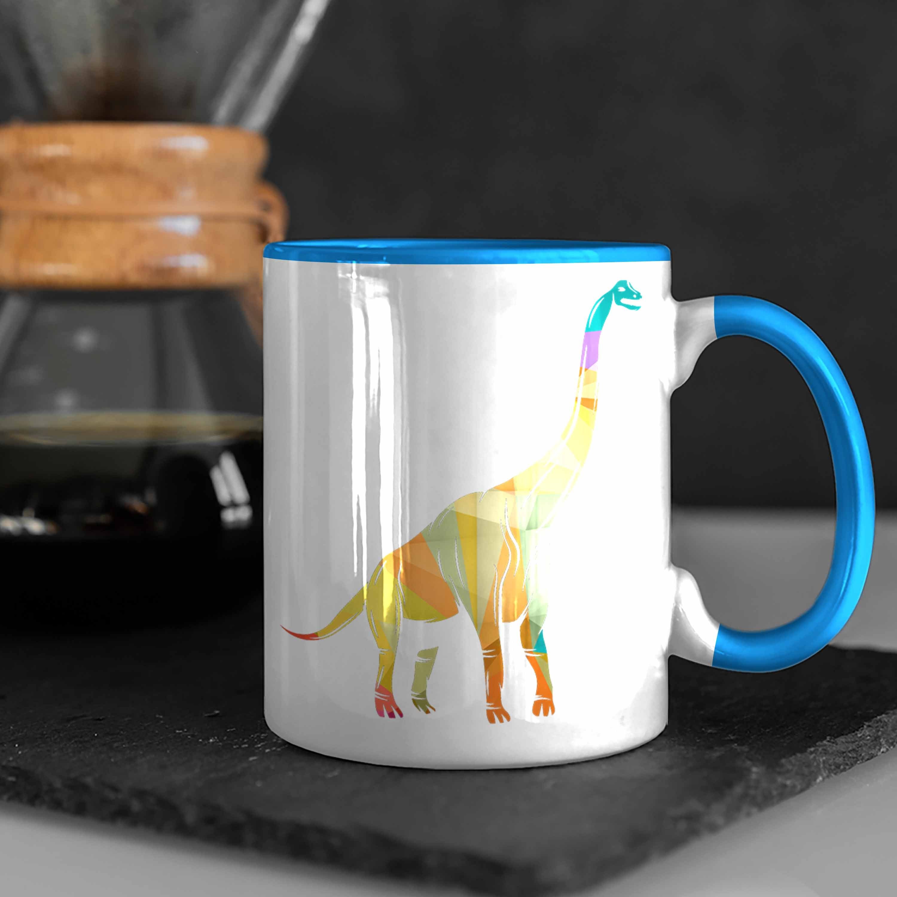 Grafik Bunt Trendation Trendation Brachiosaurus Dinosaurier Polygon - Tasse Blau Tasse