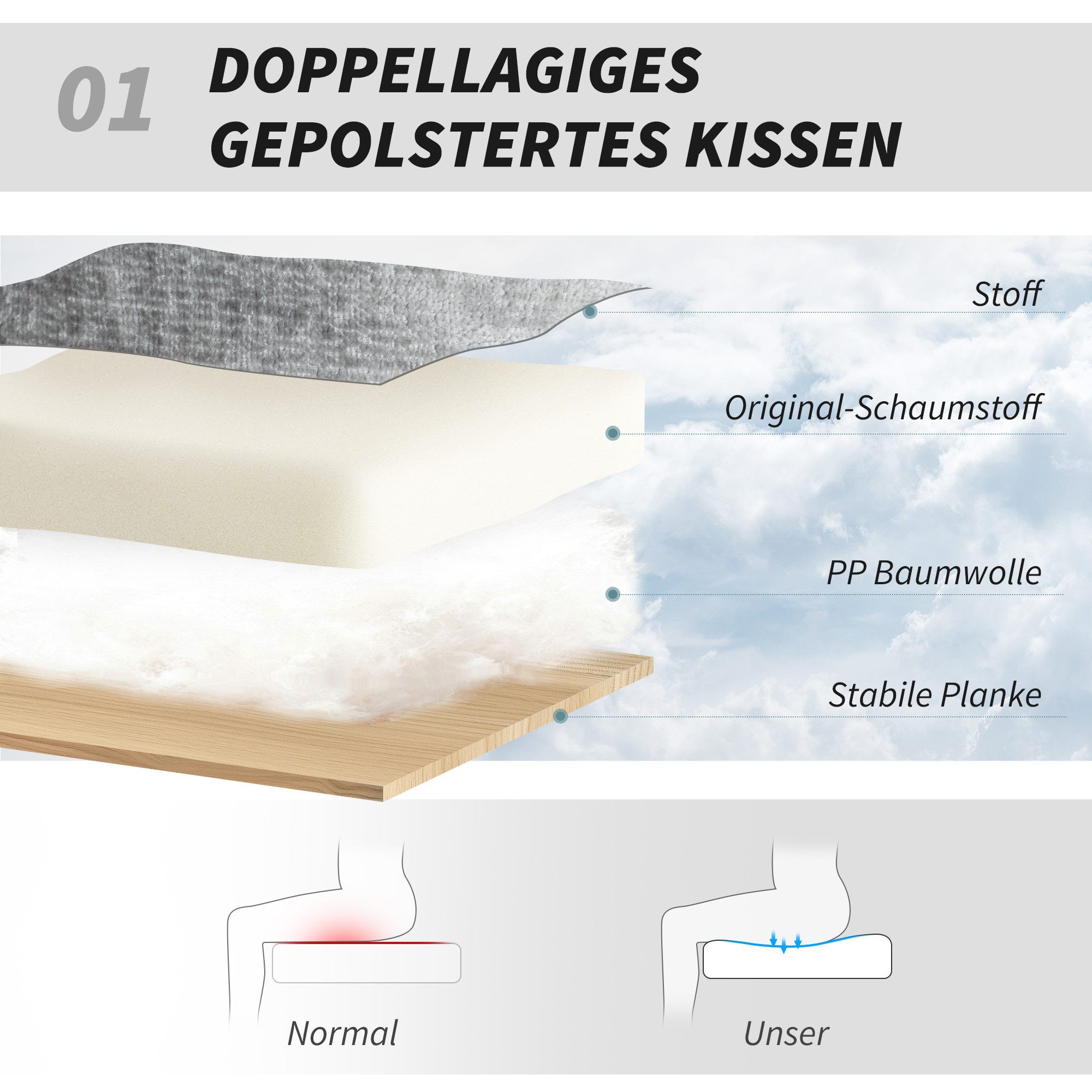 HOMCOM Bürostuhl 360° Drehstuhl mit Wippfunktion Schneidersitz Stuhl (gepolsterter Schreibtischstuhl ohne Armlehnen, 1 St), für Home Office Büro, Grau – Bild 4 von 5