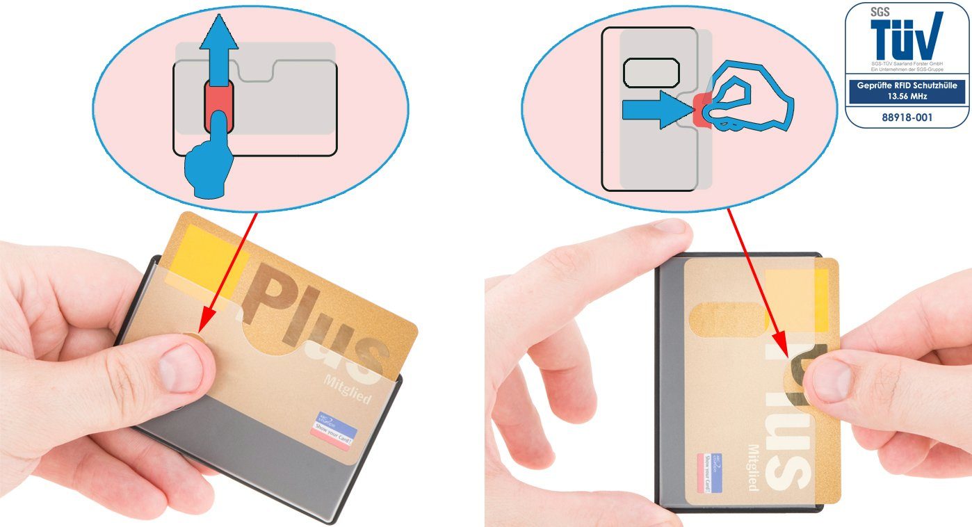 6 RFID Kreditkarte, abgeschirmt, Etui transparent, Kreditkartenhüllen Stück Scheckkarte - x valonic 59 mm, Schutz, 91 oben NFZ RFID-Block valonic Einschub