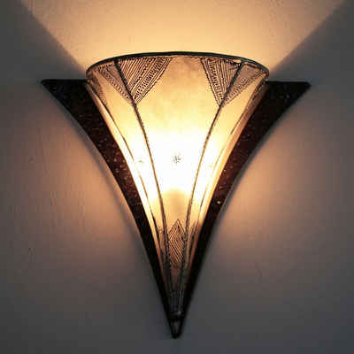 l-artisan Wandleuchte, Marokkanische Leder Wandlampe, Orientalische Wandschirm Karima Natur