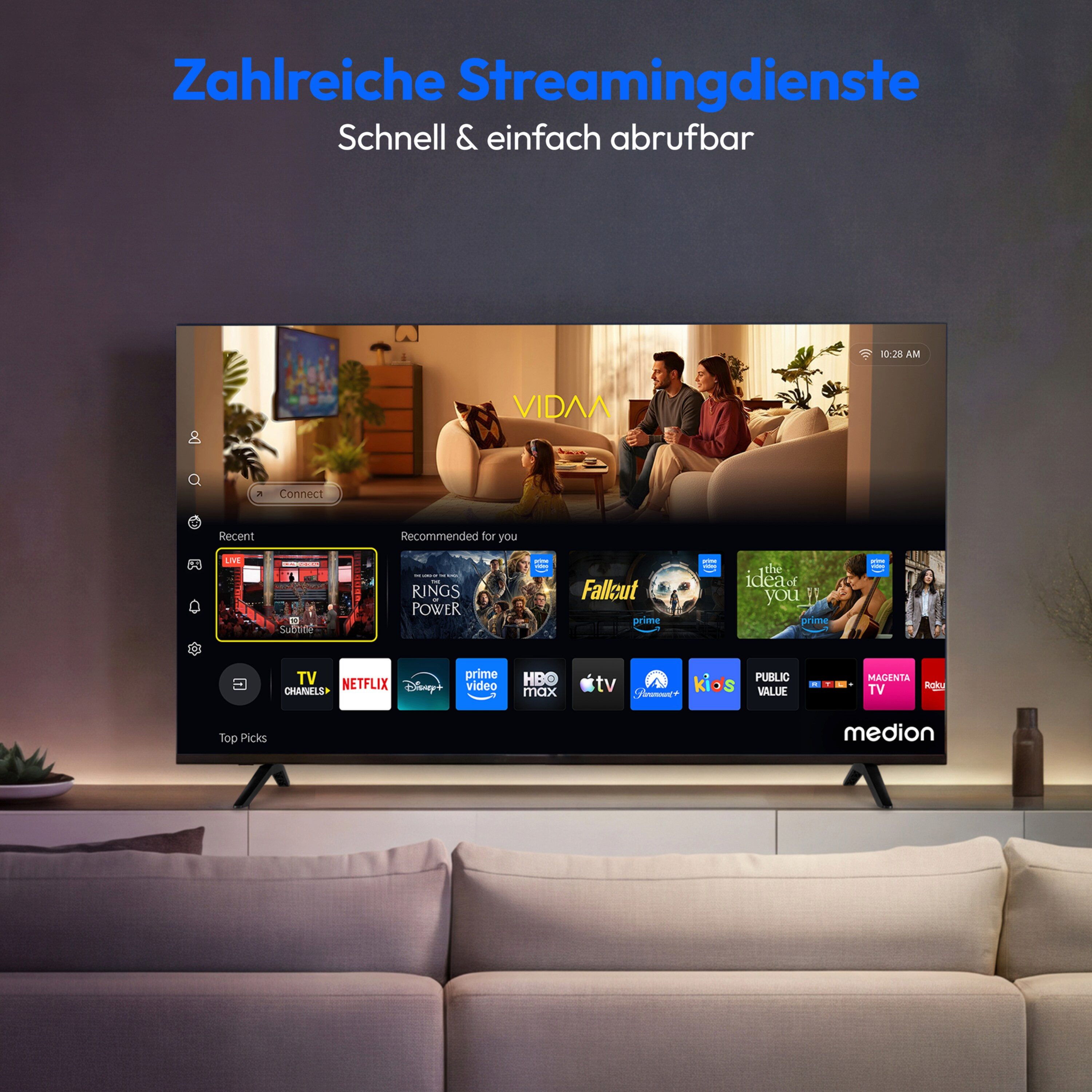 Medion® MD850201 LCD-LED Fernseher (125.7 cm/50 Zoll, 4K Ultra HD, Smart-TV, Netflix, HBO Max, Prime Video, Disney+, Magenta TV, AppleTV, WOW)