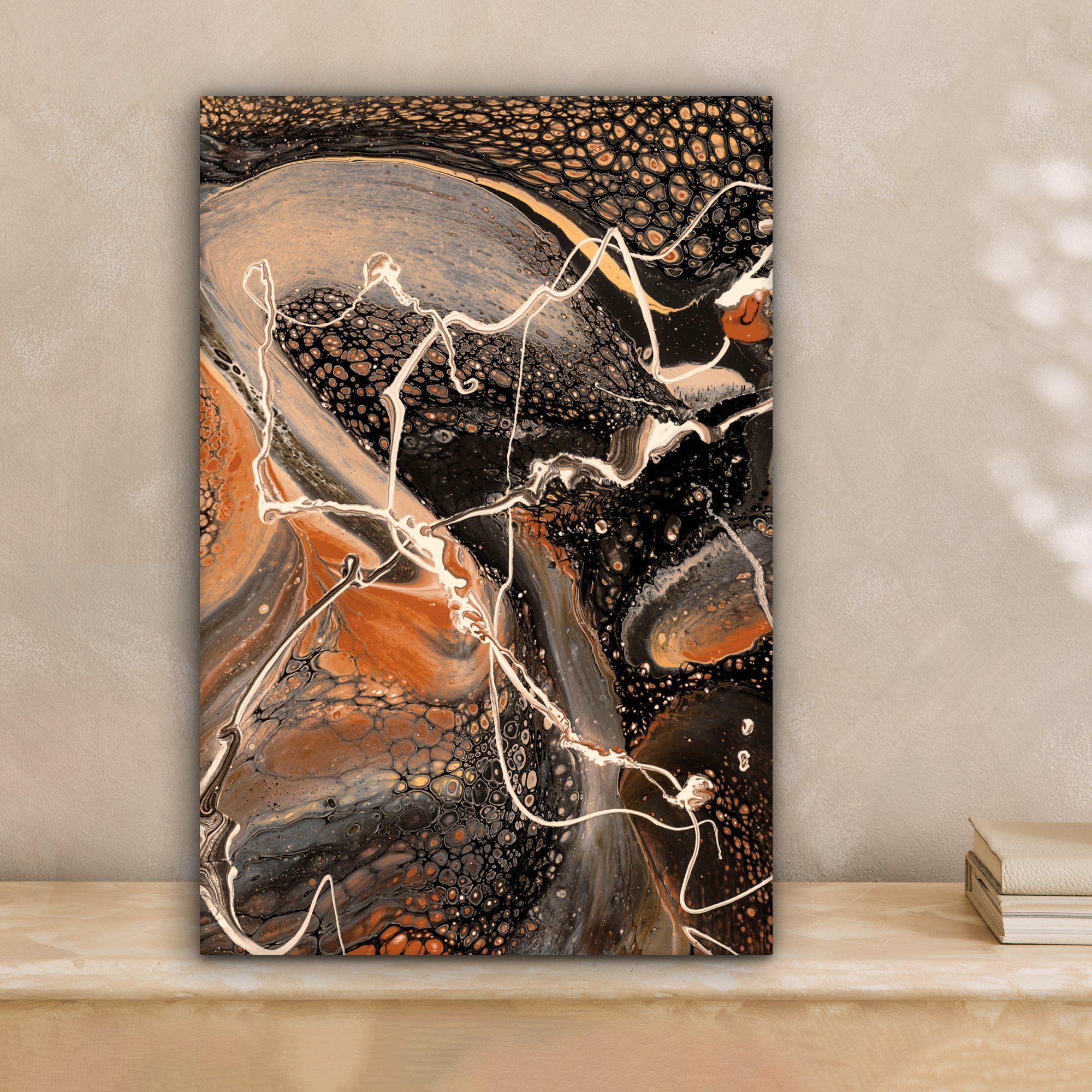 OneMillionCanvasses® Leinwandbild Malen - bespannt Zackenaufhänger, 20x30 inkl. Leinwandbild Abstrakt Acrylguss, (1 fertig cm Gemälde, - St)
